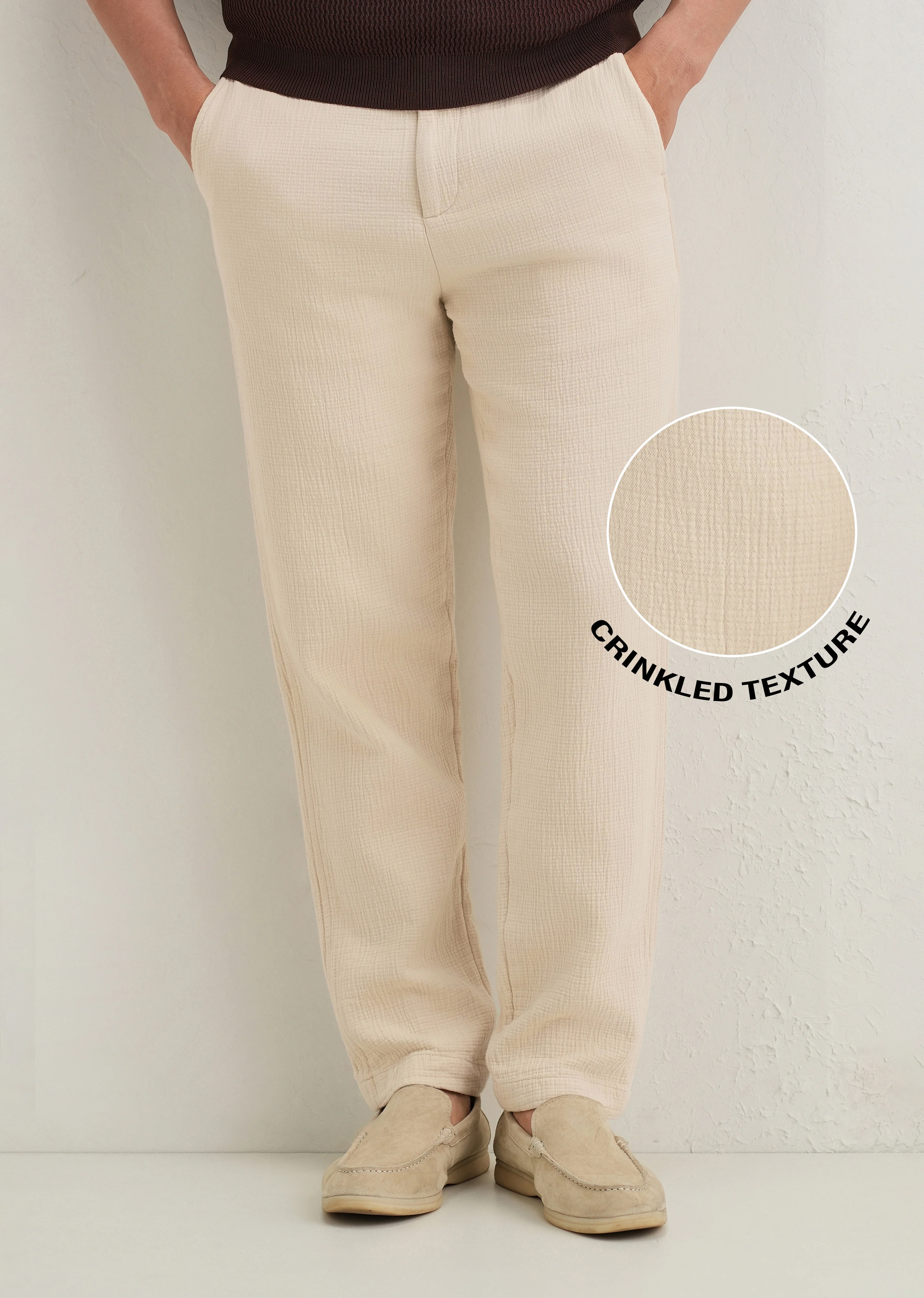Ecru Crinkled Cotton Trouser - Image 8