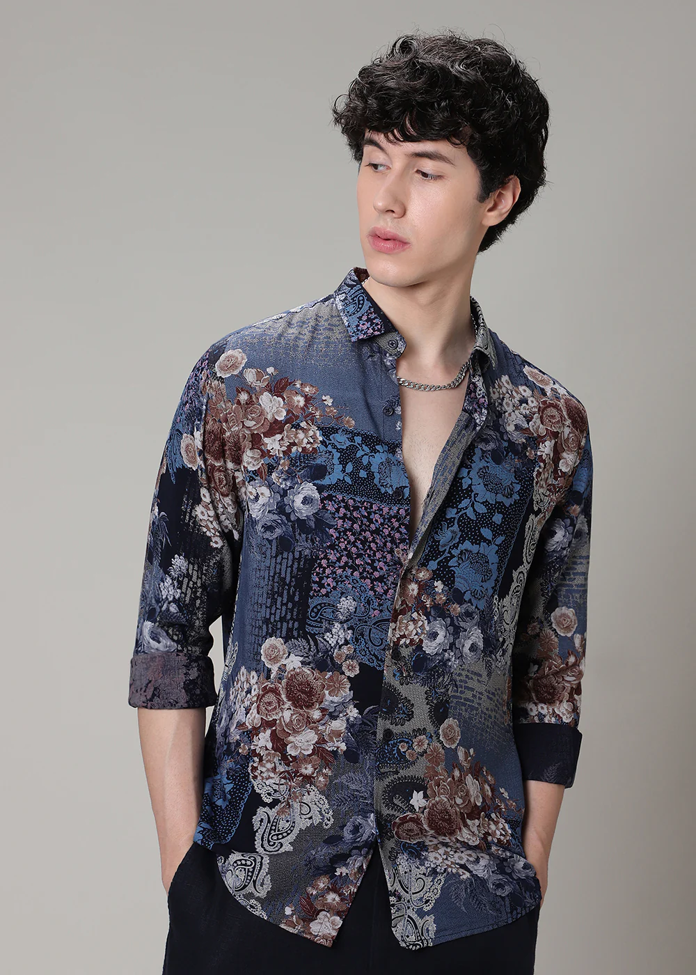 Florets Navy Blue Feather shirt - Image 3
