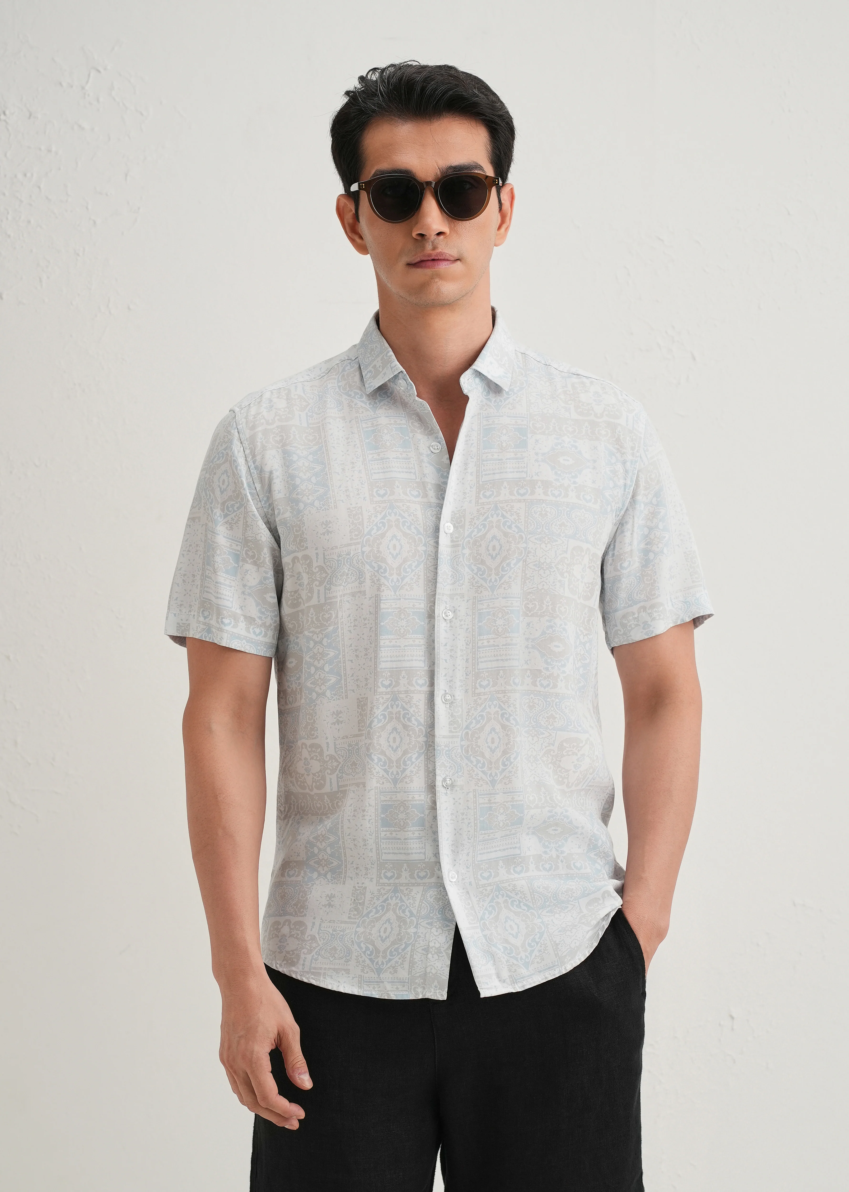 Geometric Print Blue Shirt
