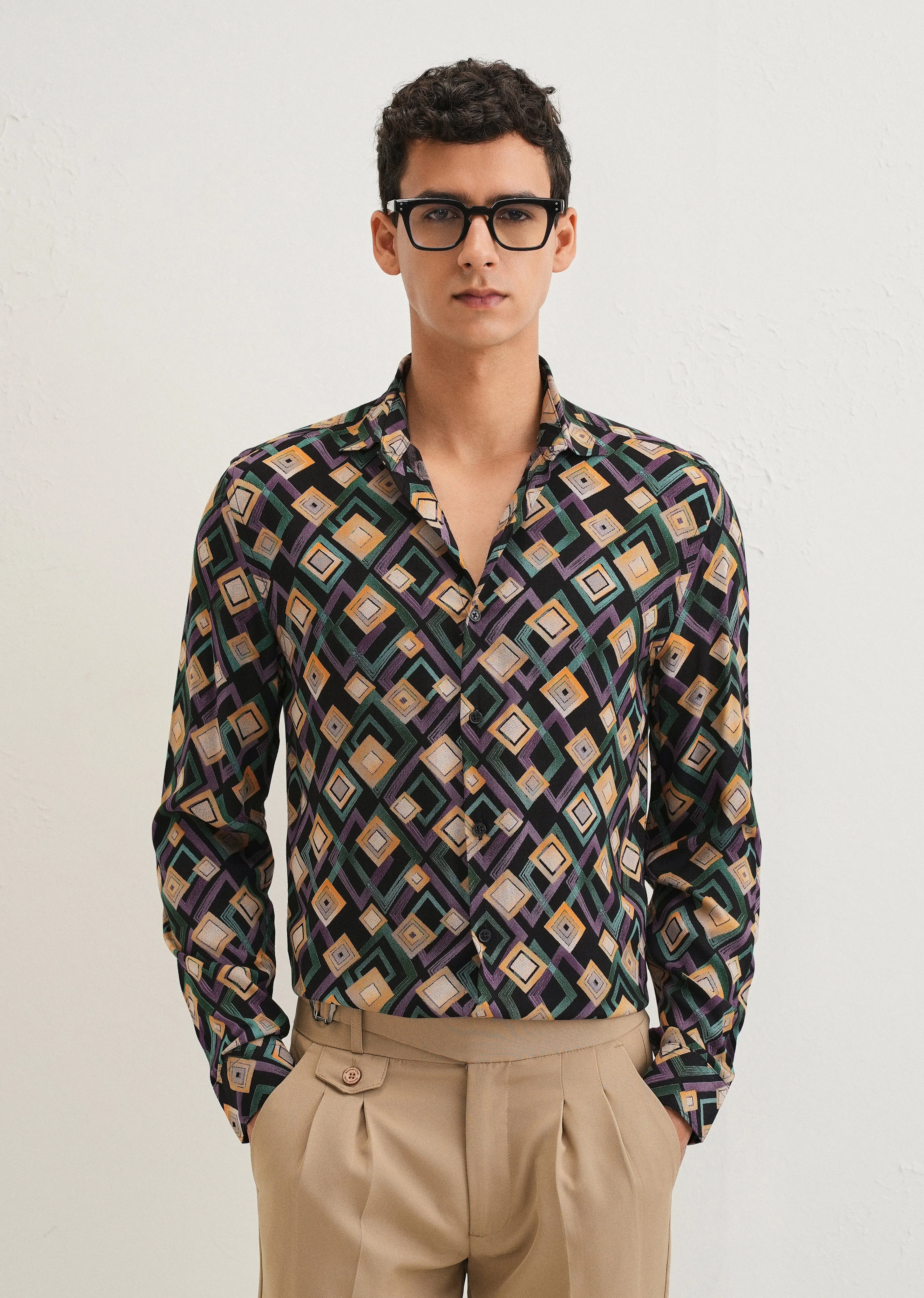 Green Geometric Feather Shirt