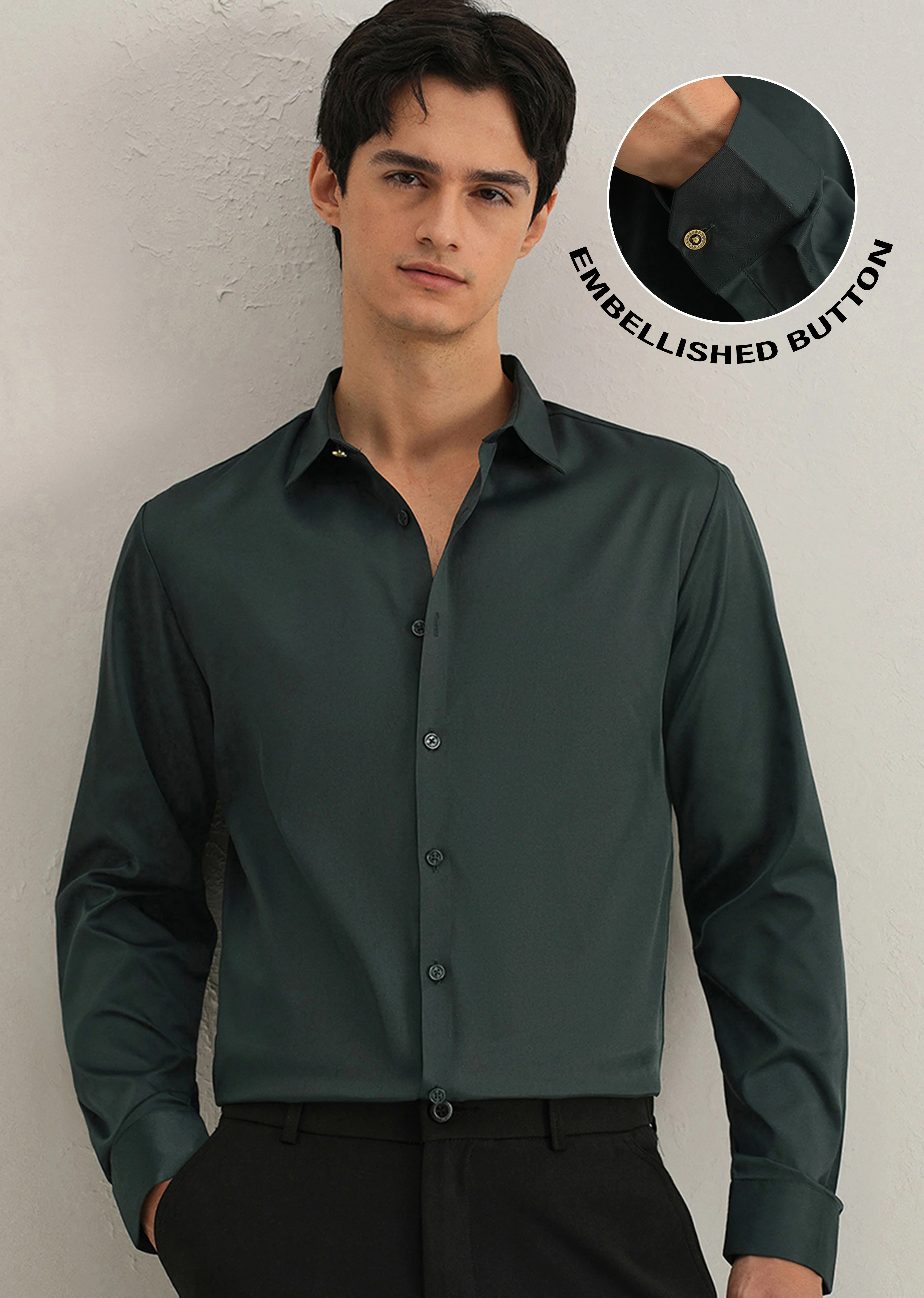 Green Plain Stitchless Placket Shirt