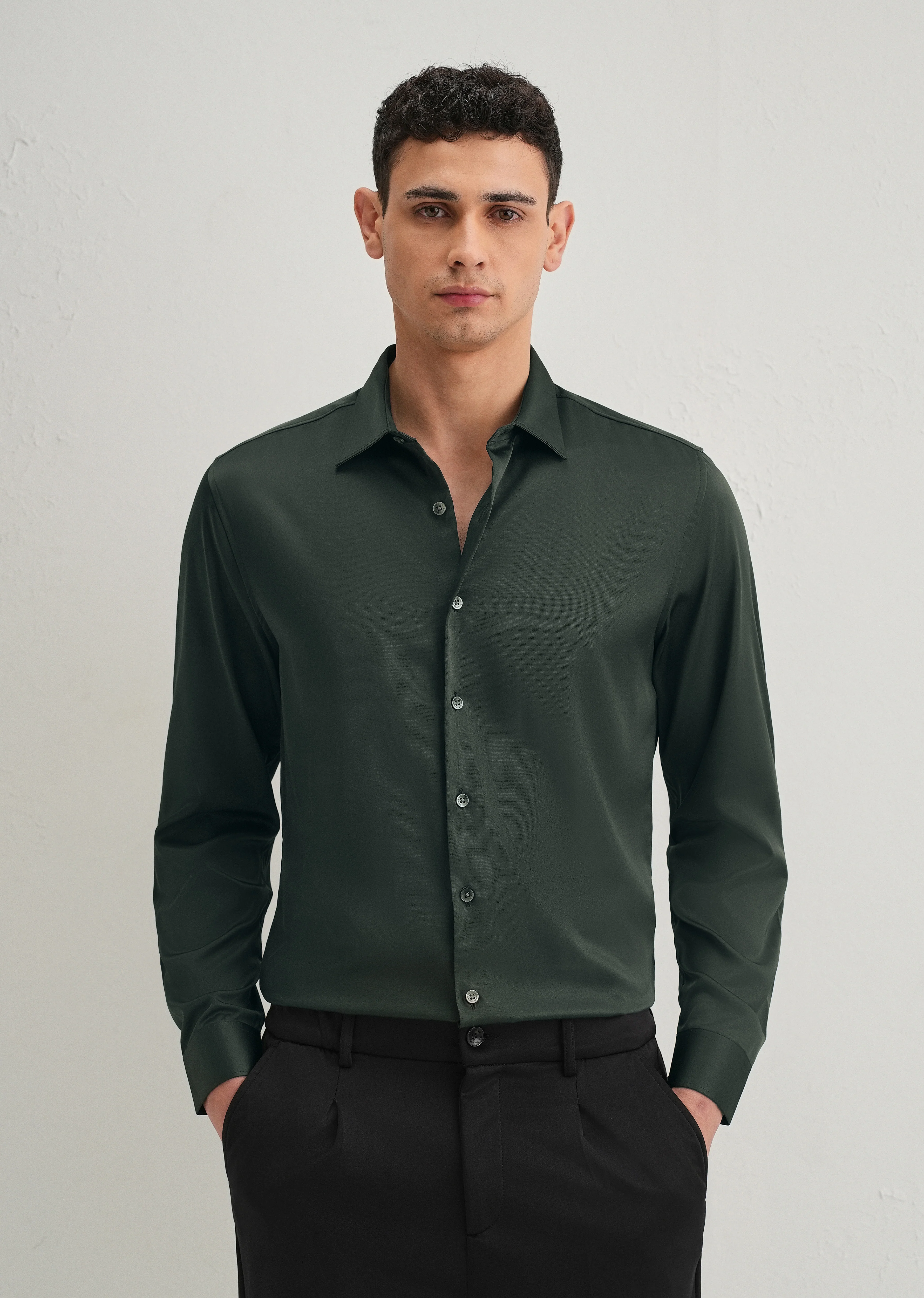 Green Premium Satin-Finish Plain Shirt