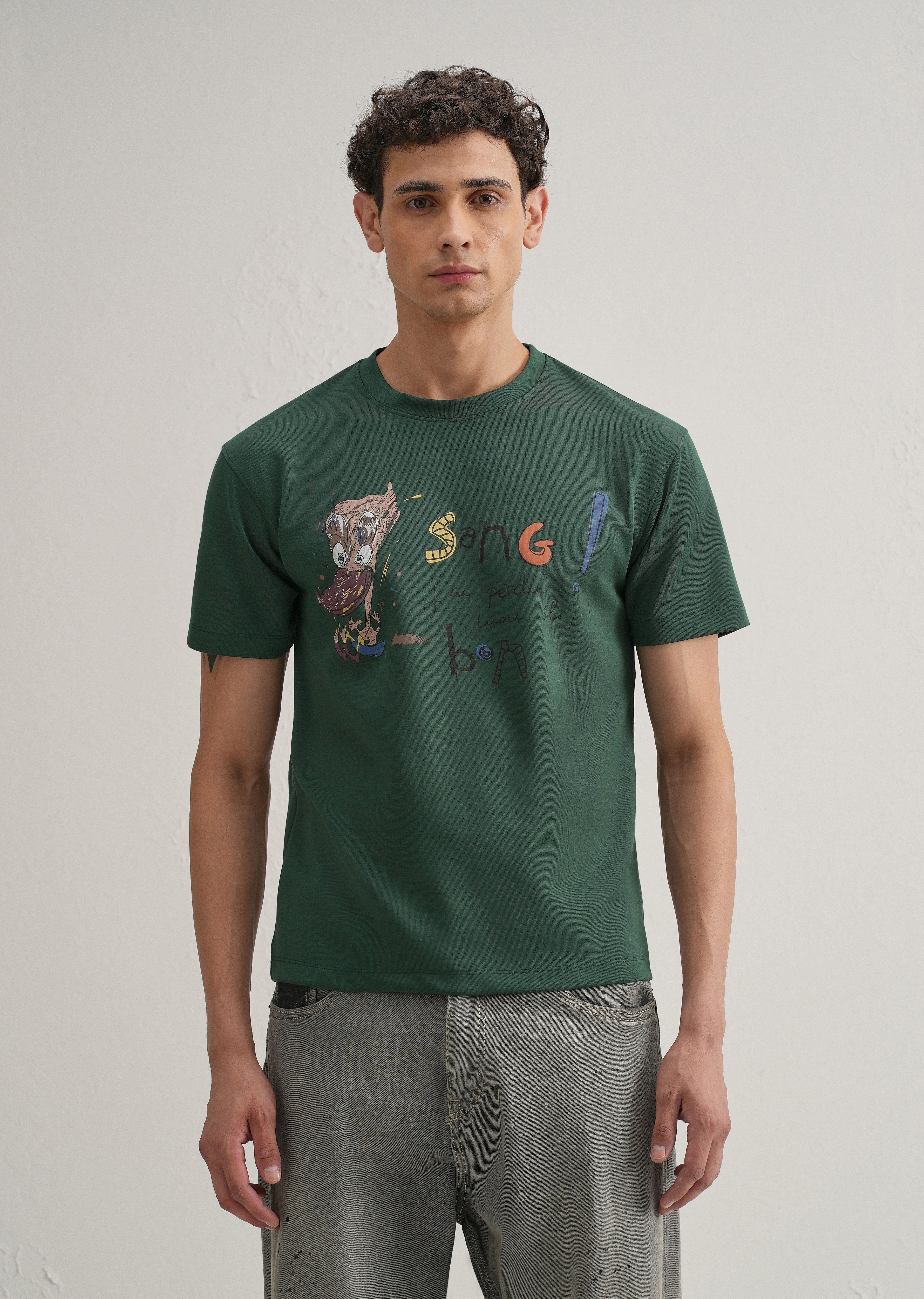 Green Printed Crew Neck T-shirt - Image 3