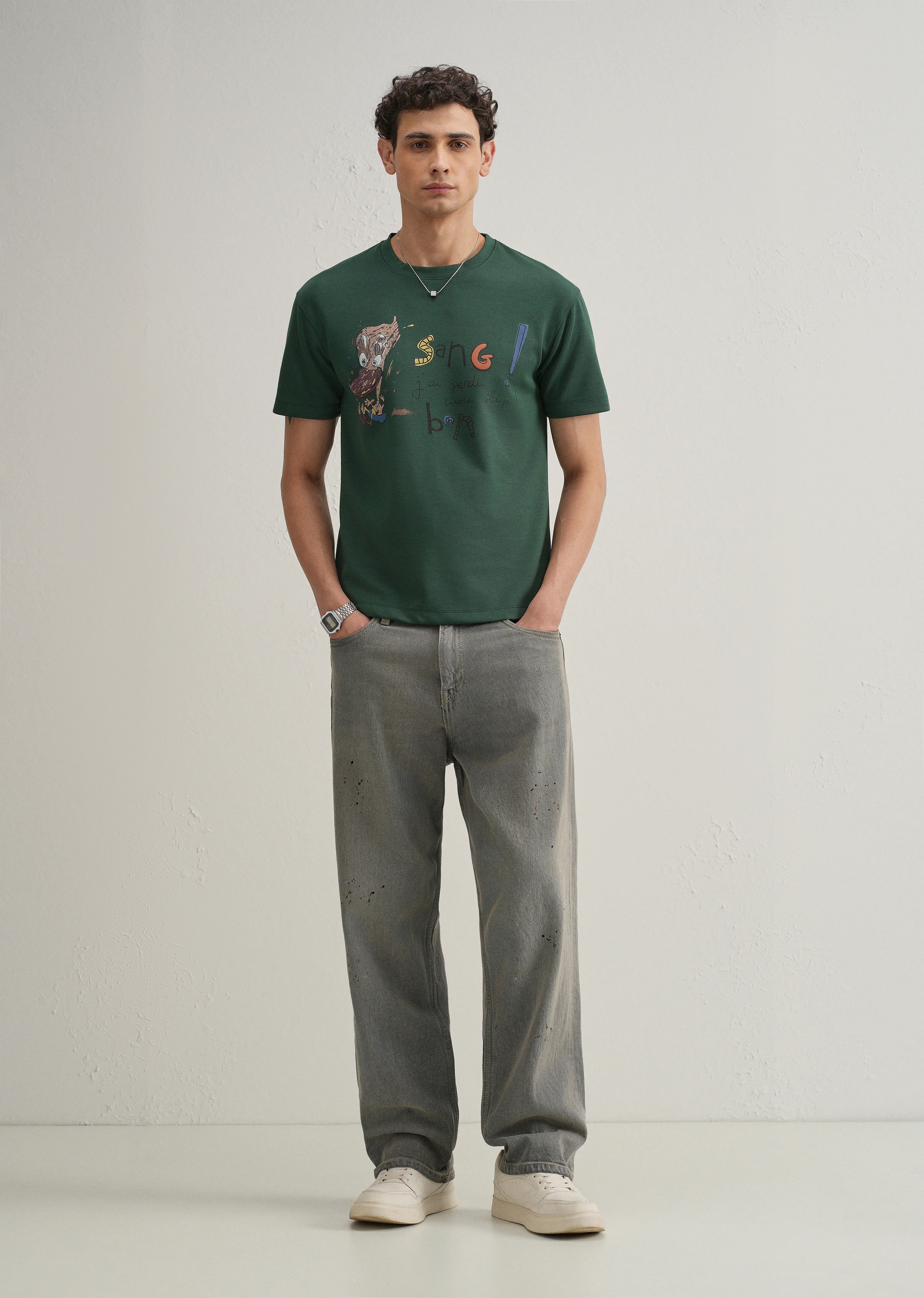 Green Printed Crew Neck T-shirt - Image 6