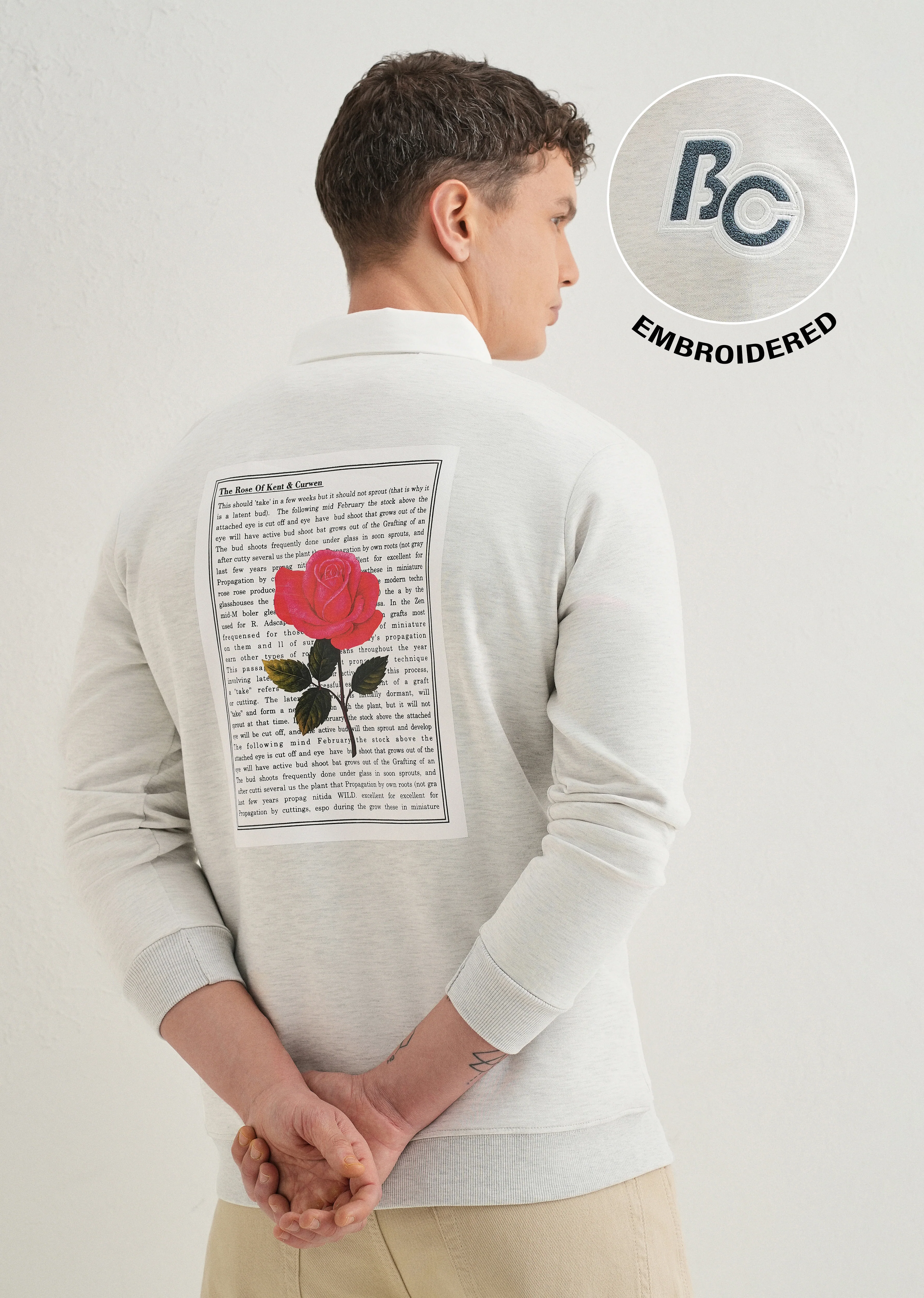 Grey Back Print Polo Sweatshirt