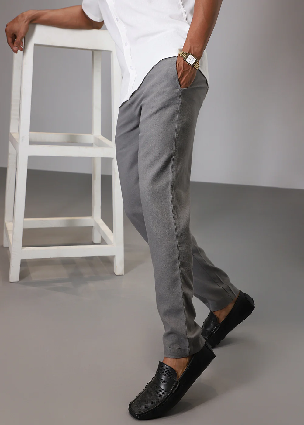 Grey Comfort Fit Linen Pant - Image 3