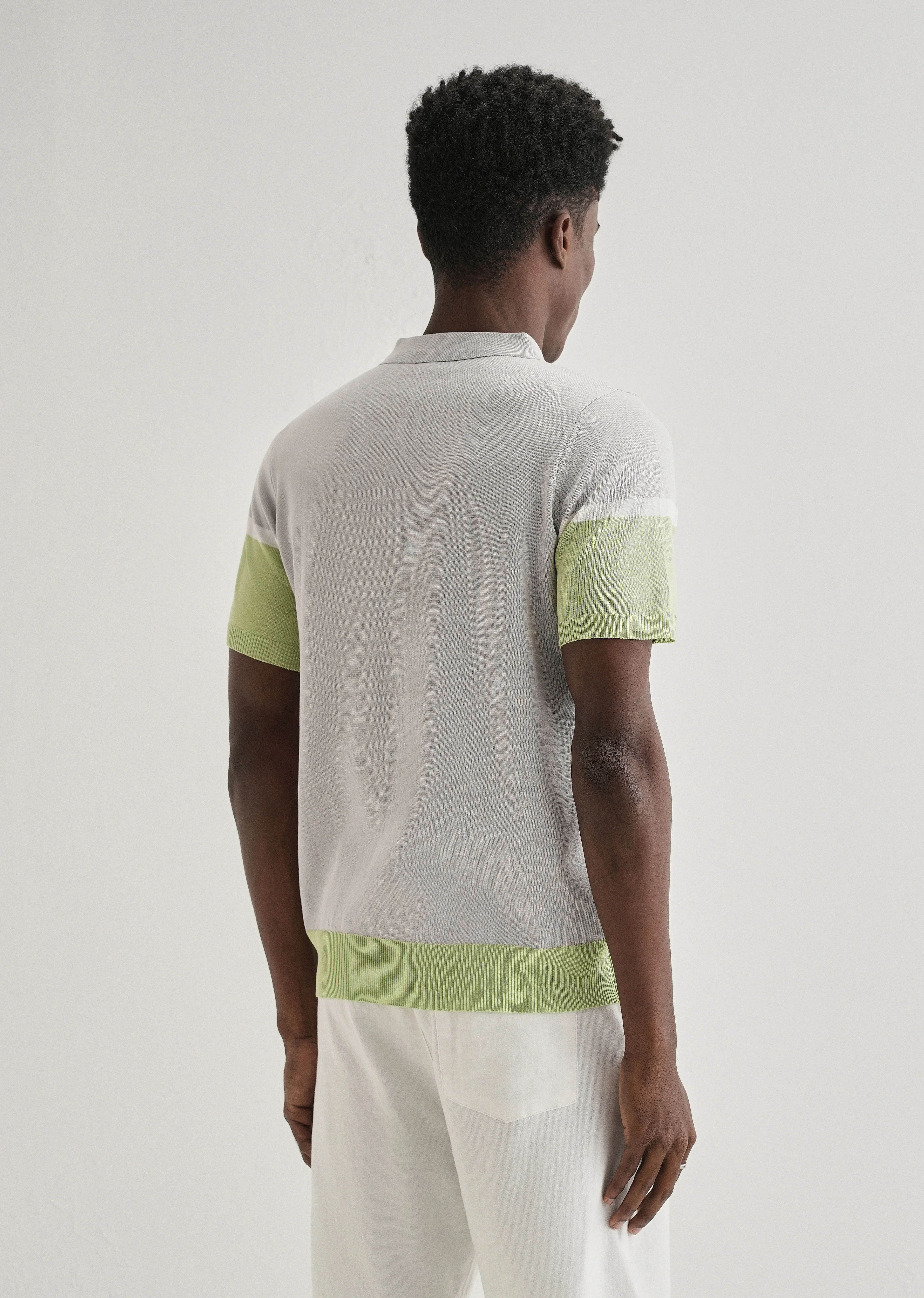 Grey Green Colourblock Polo T-shirt - Image 2