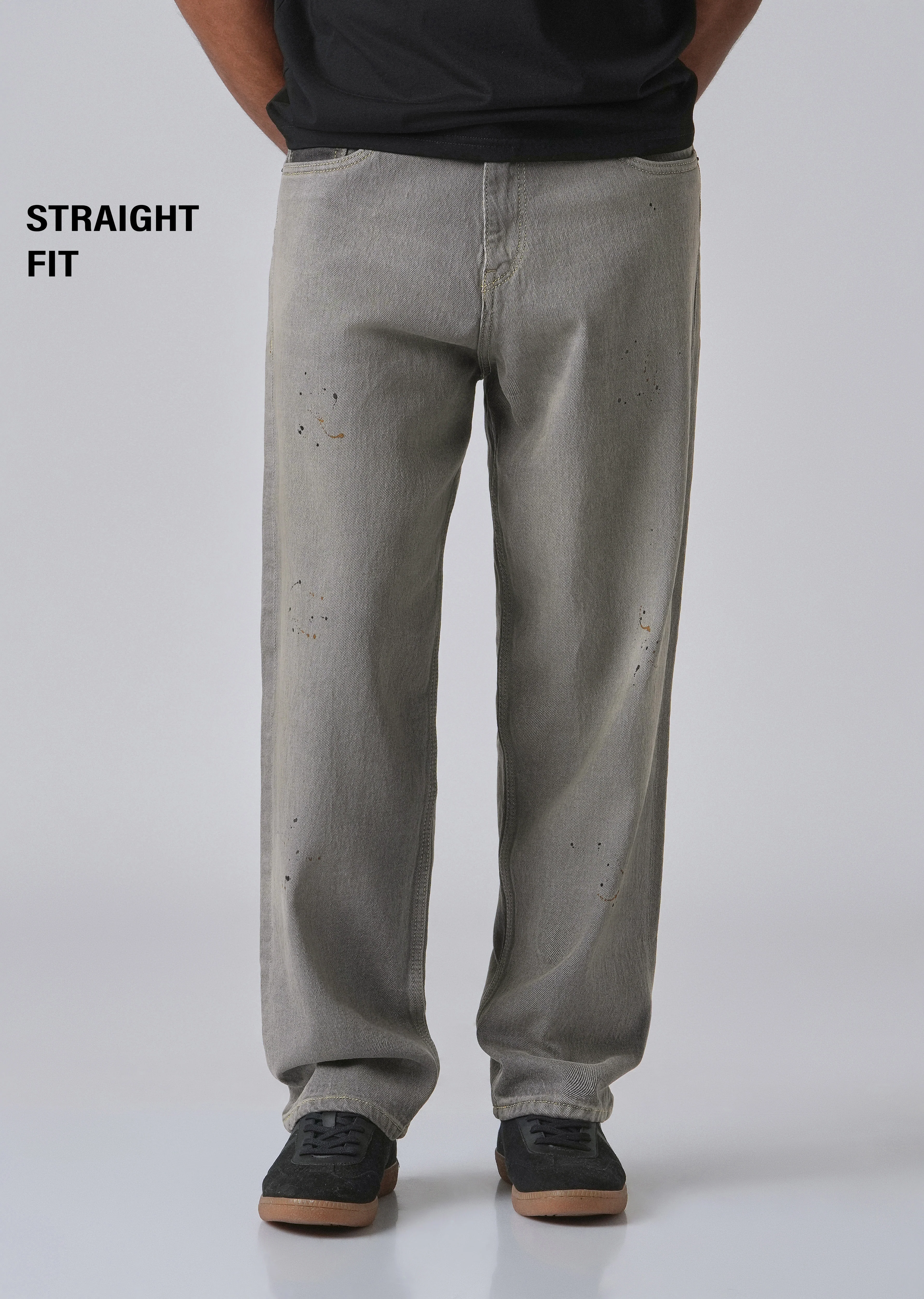 Grey Splatter Straight Fit Denim