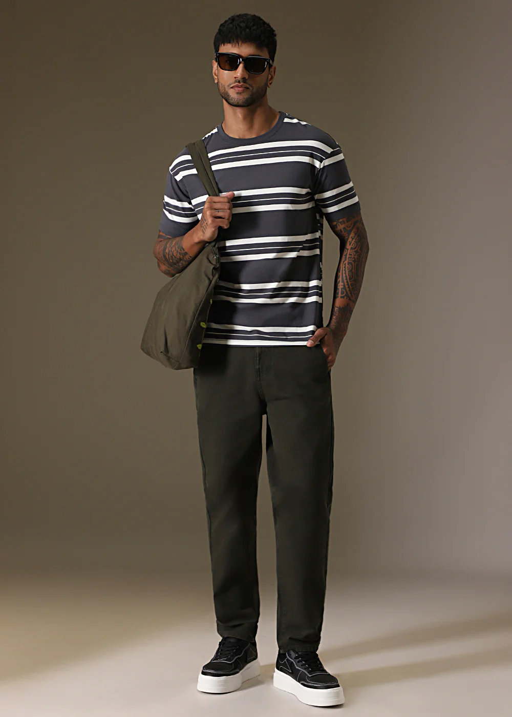 Grey Striped Regular T-shirt - Image 6