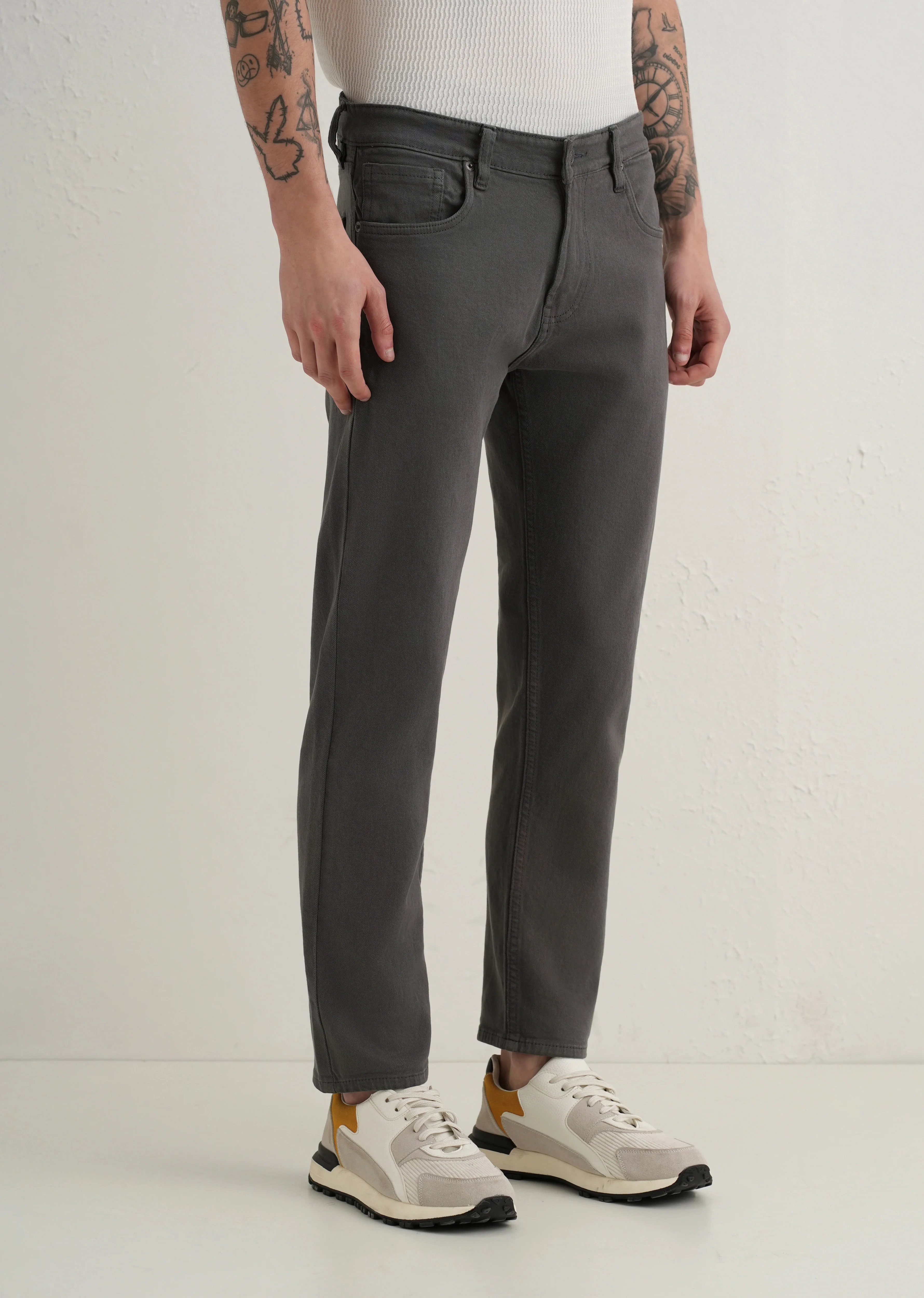 Greyish Brown Ankle Slim Fit Denim - Image 4