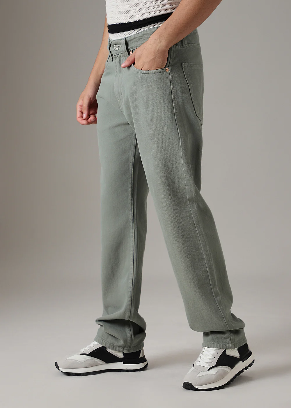 Greyish Green Straight Fit Denim - Image 5