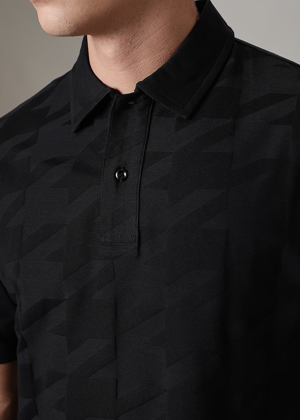 Herringbone Pattern Polo T-shirt - Image 2