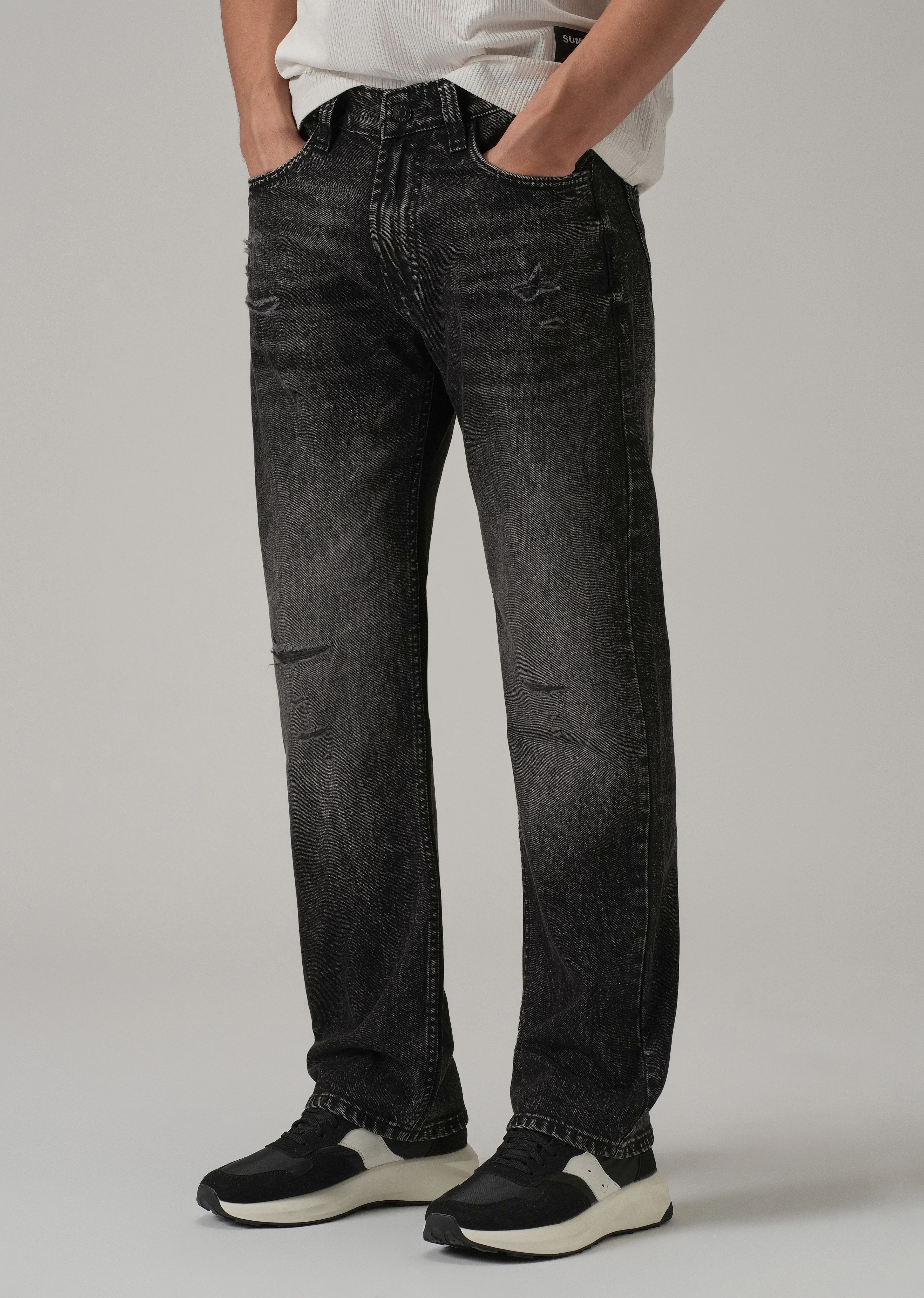 High Fade Ripped Black Straight Fit Jeans - Image 7