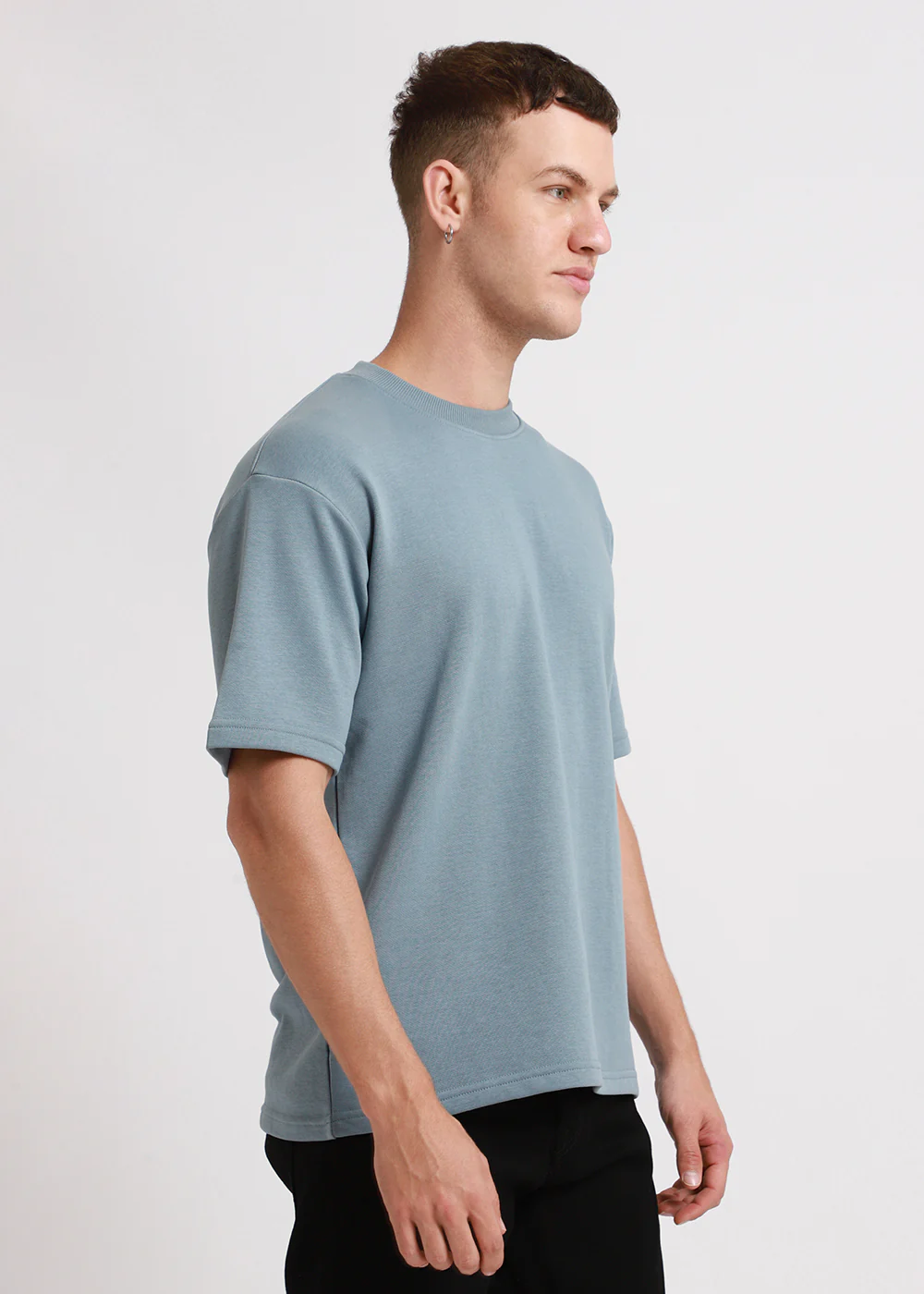 Ice Blue Plain Oversized Basic T-shirt