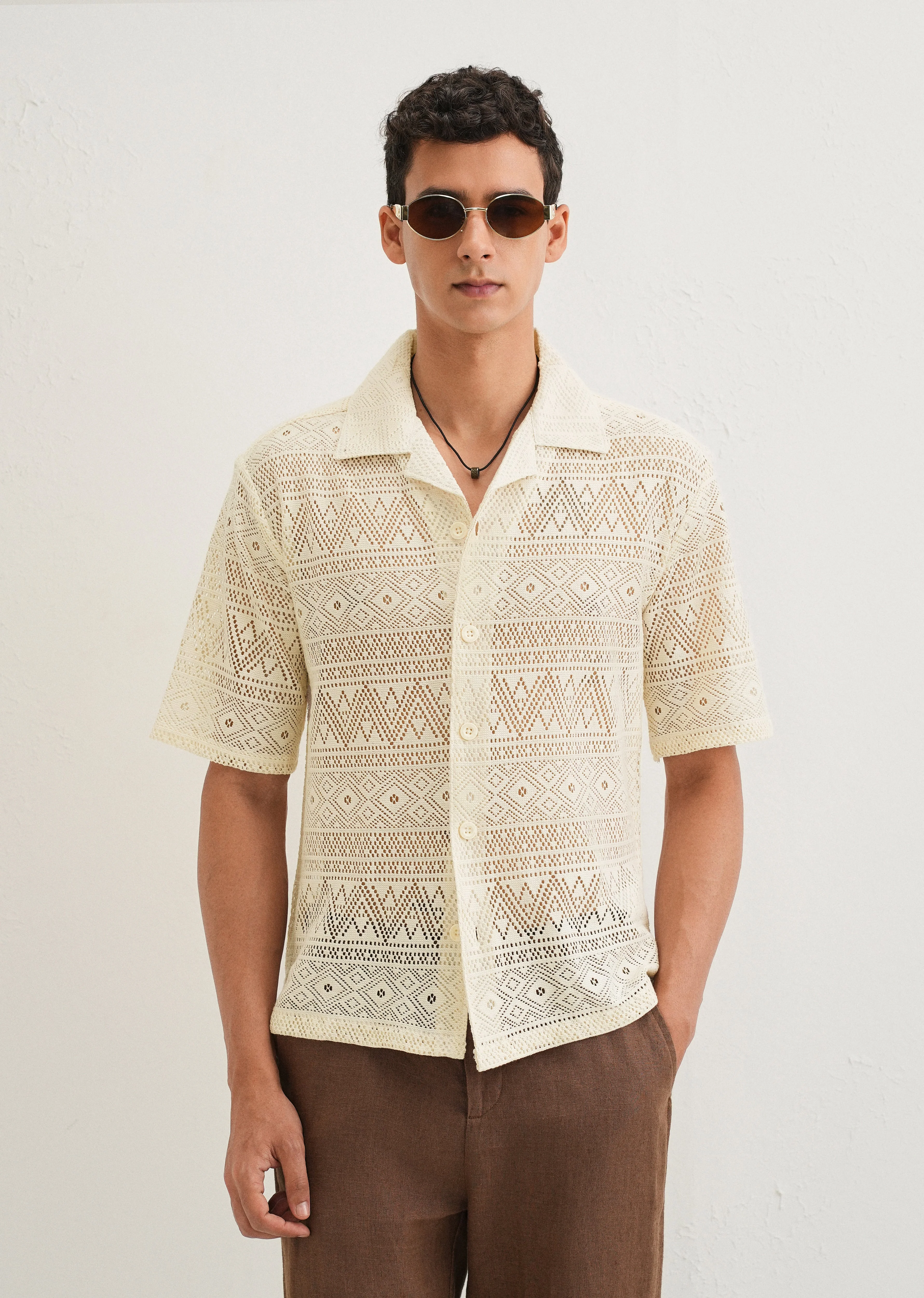 Ivory Cream Crochet Shirt
