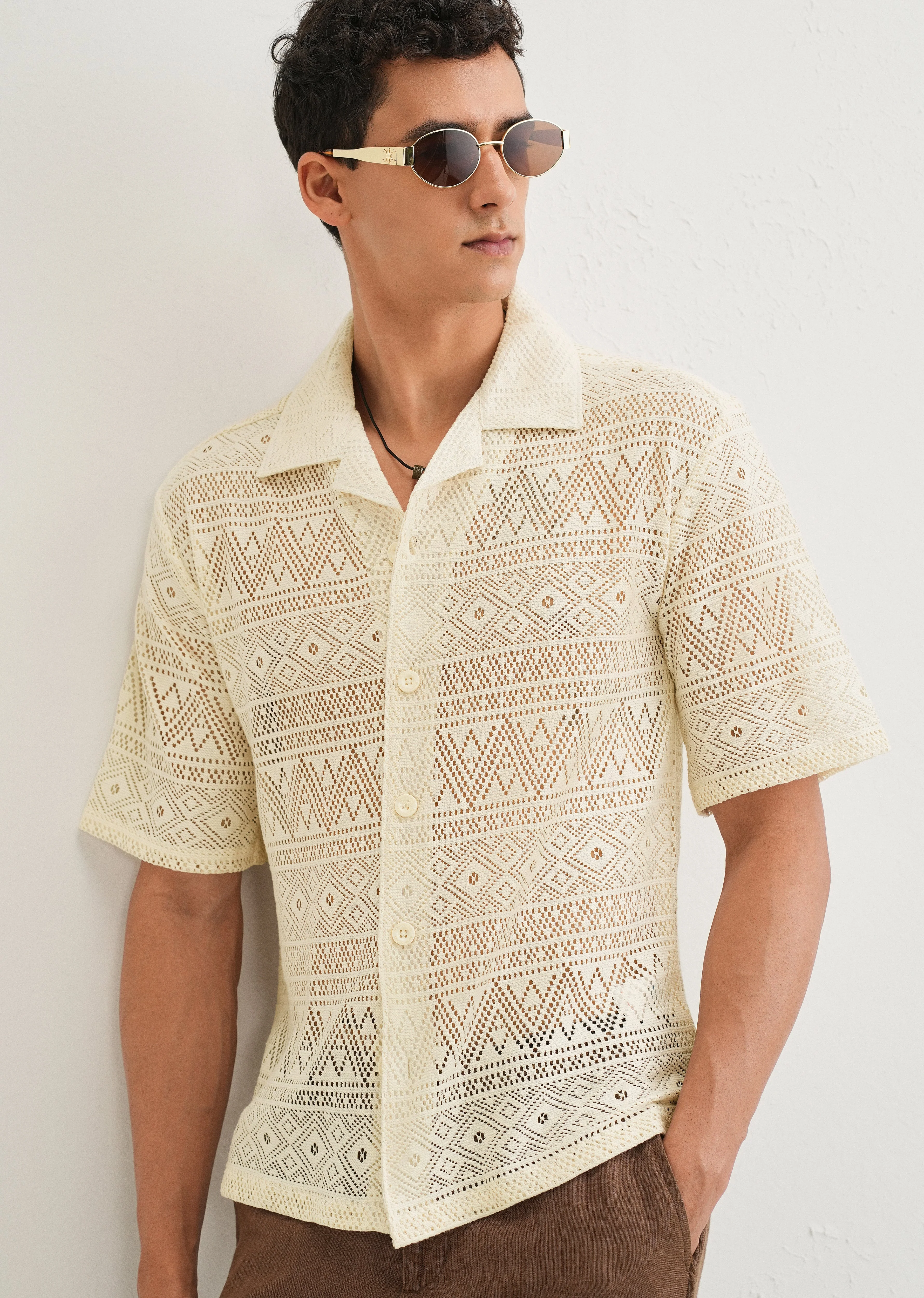 Ivory Cream Crochet Shirt - Image 6