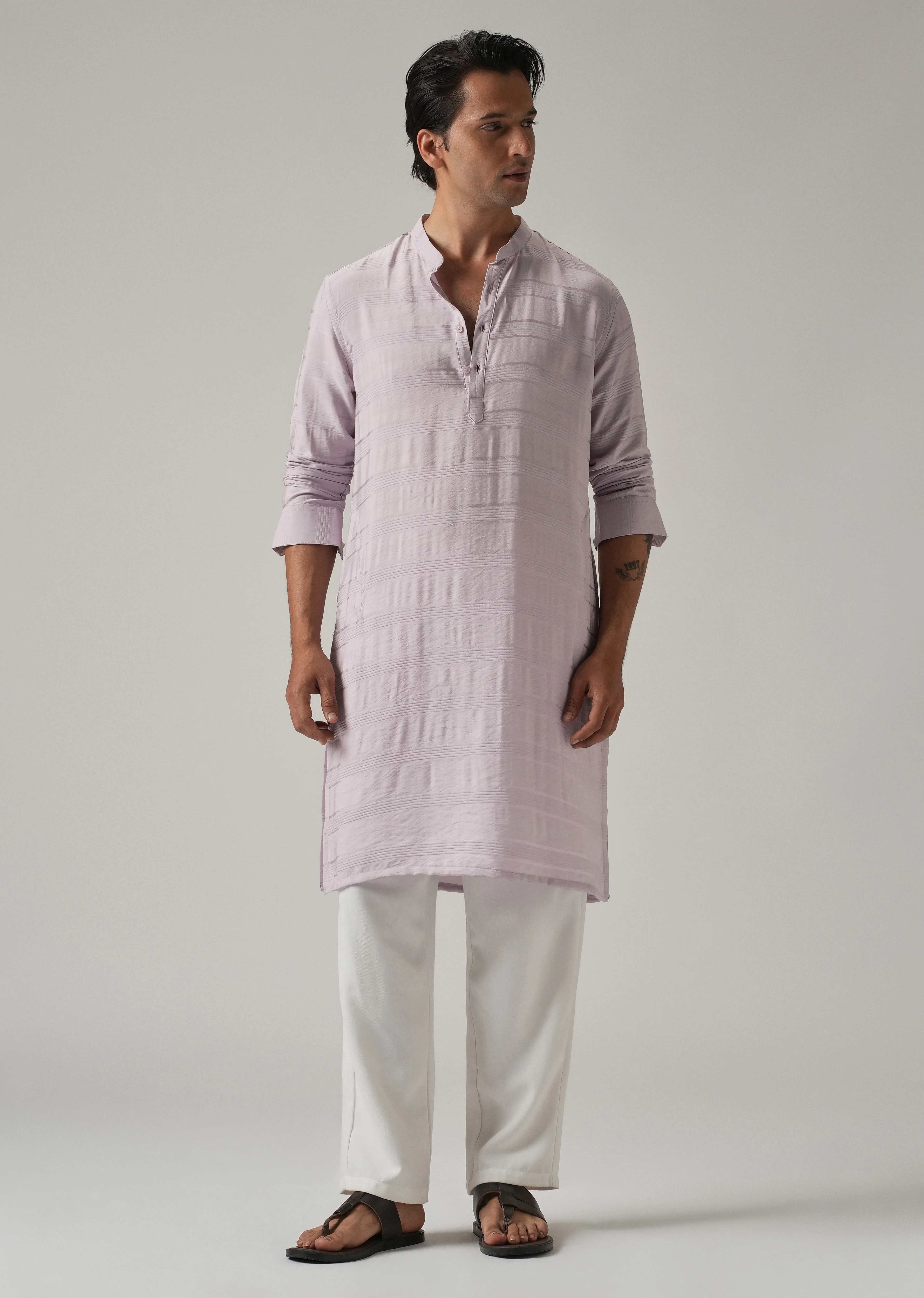 Lavender Nylon Subtle Stripe Kurta