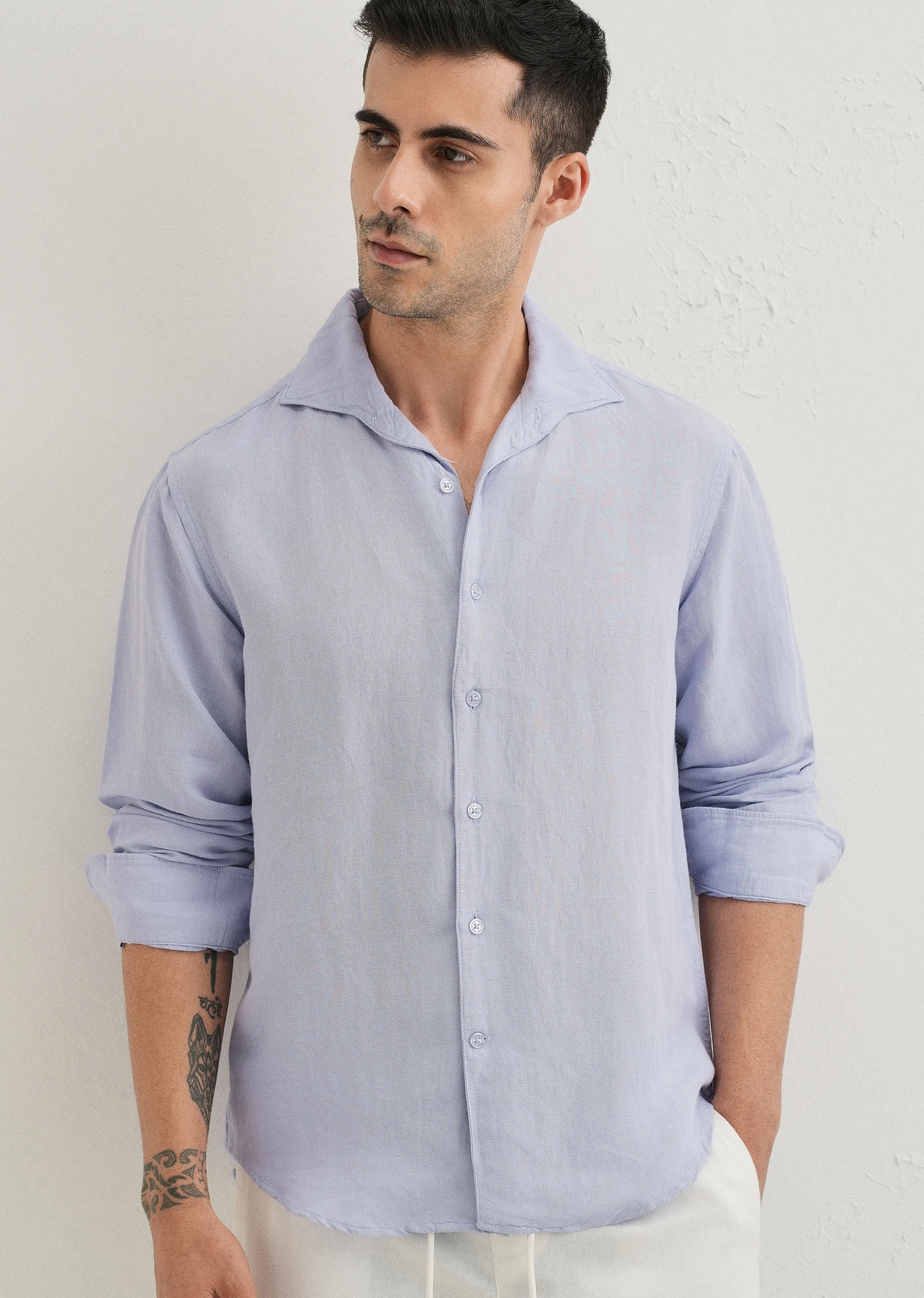 Lavender Plain Linen Viscose Shirt