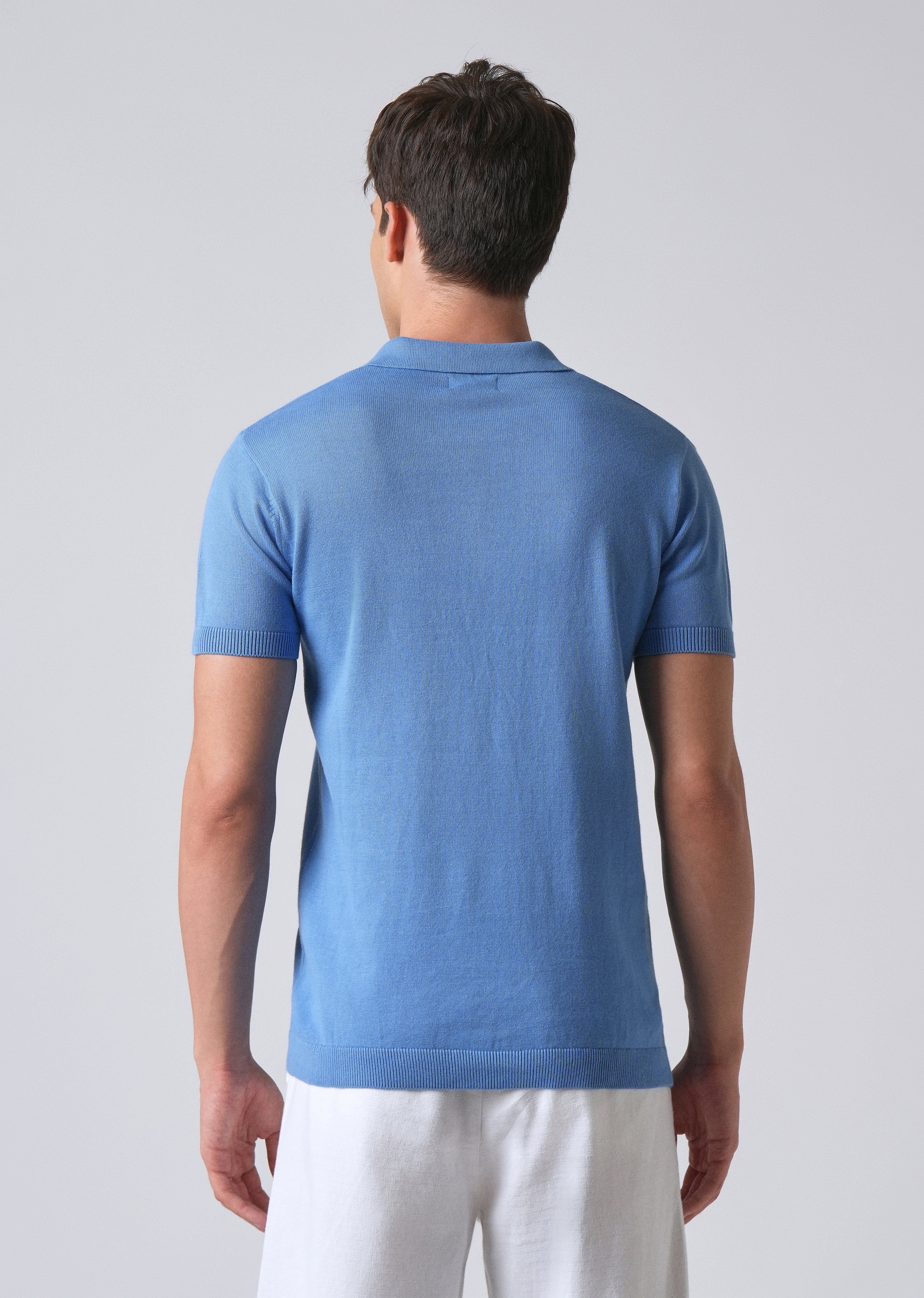 Light Blue Knitted Polo Zipper T-shirt - Image 3