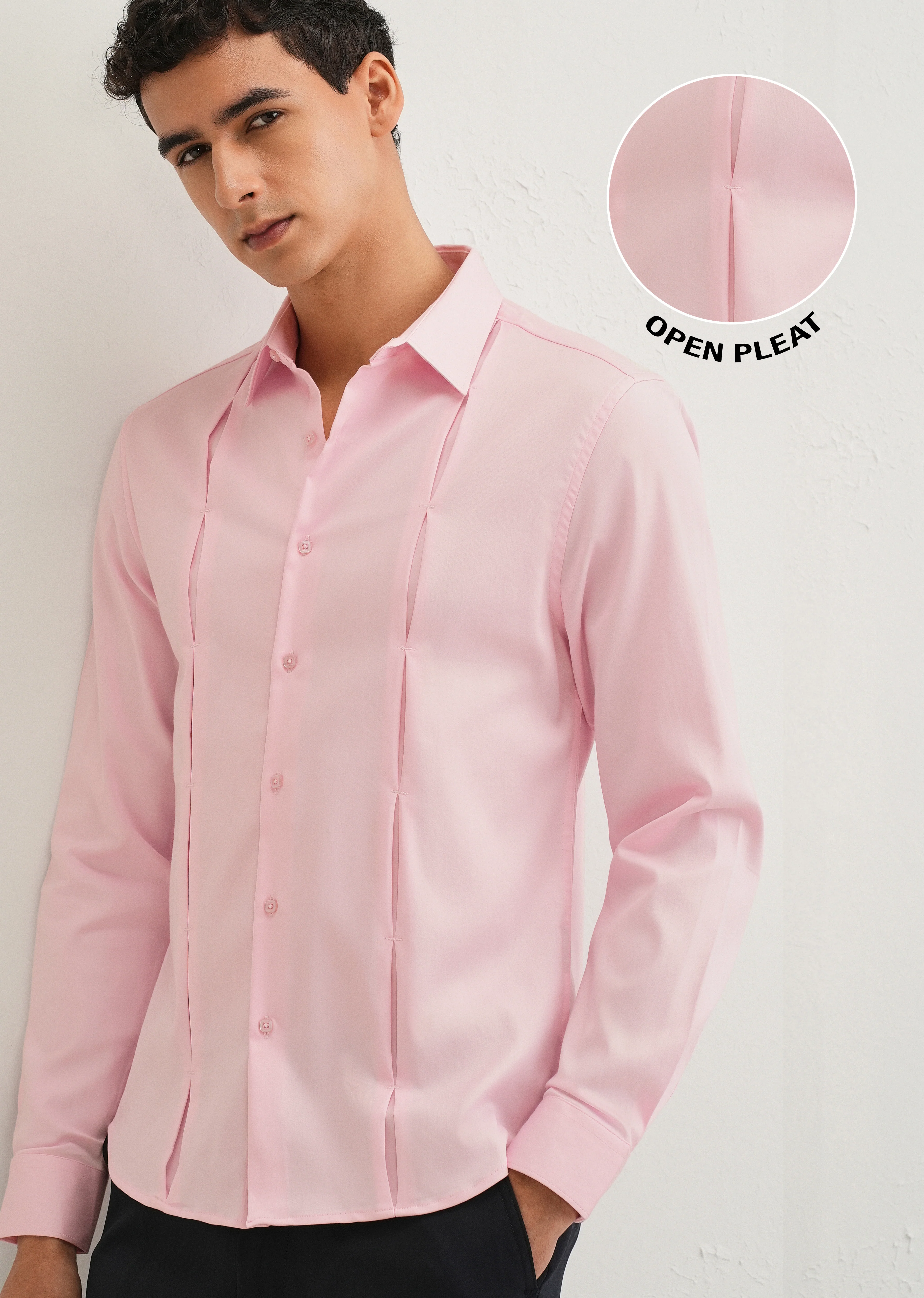 Light Pink Front Panel Open Pleat Shirt
