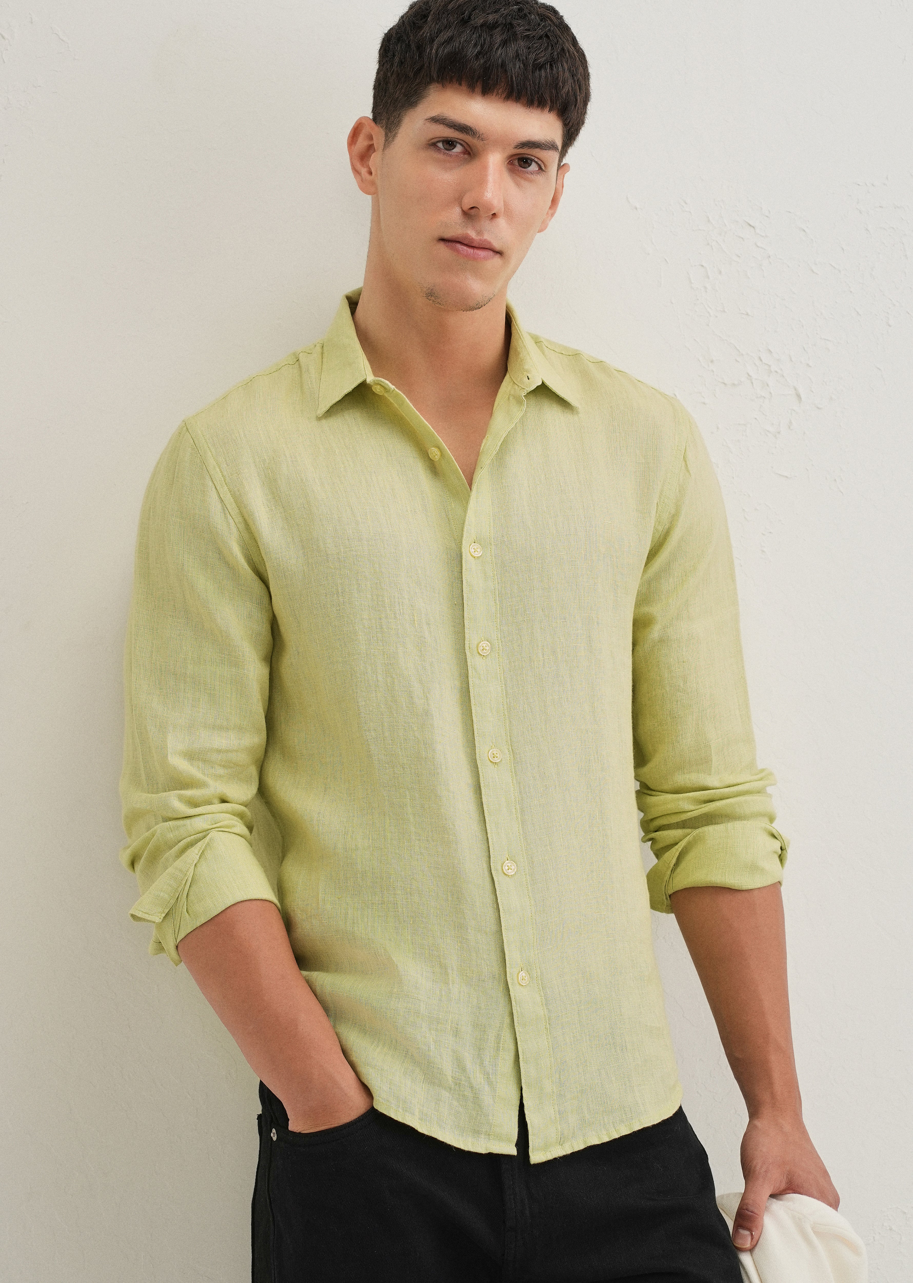 Lime Green Pure Linen Shirt
