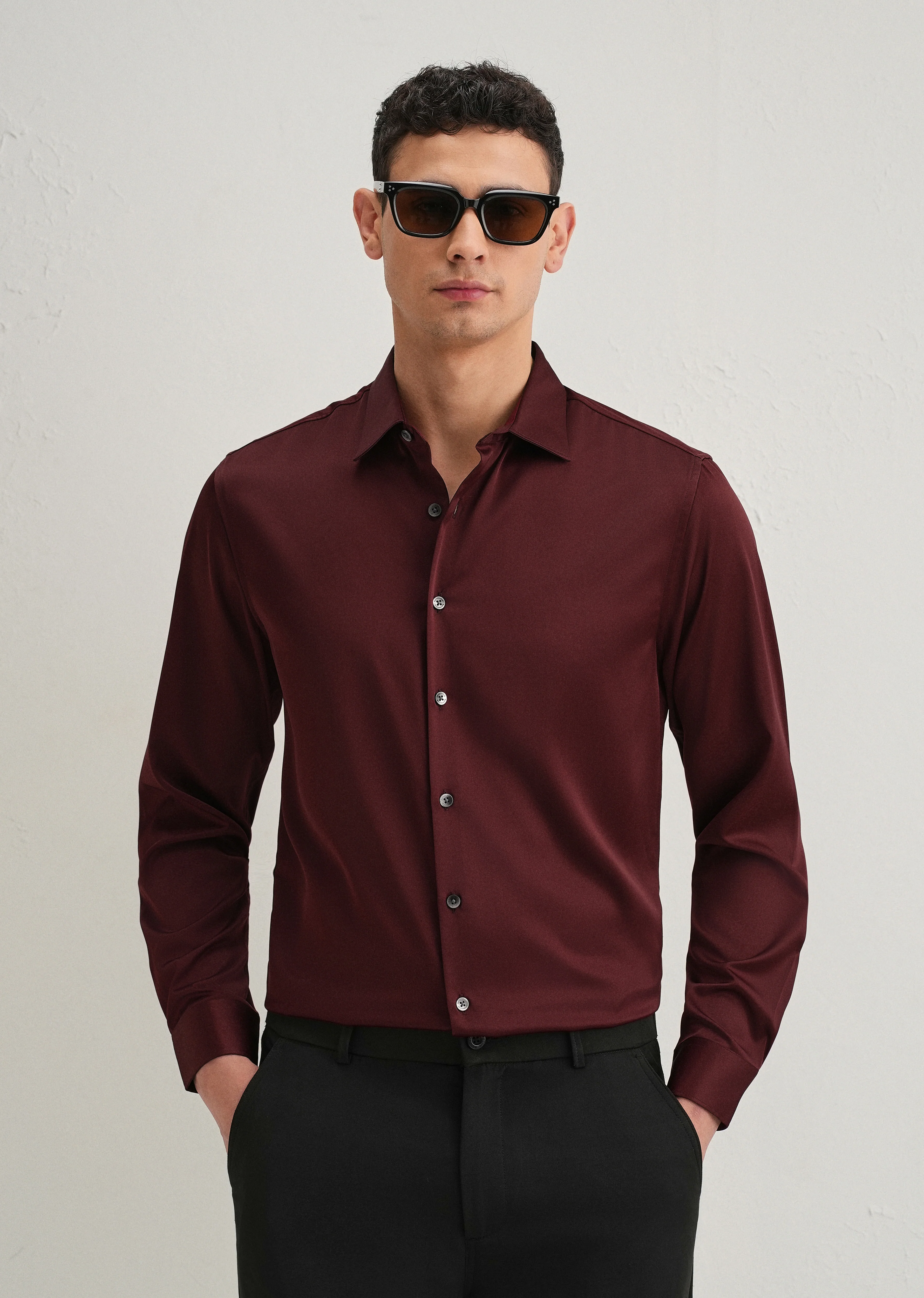 Maroon Premium Satin-Finish Plain Shirt