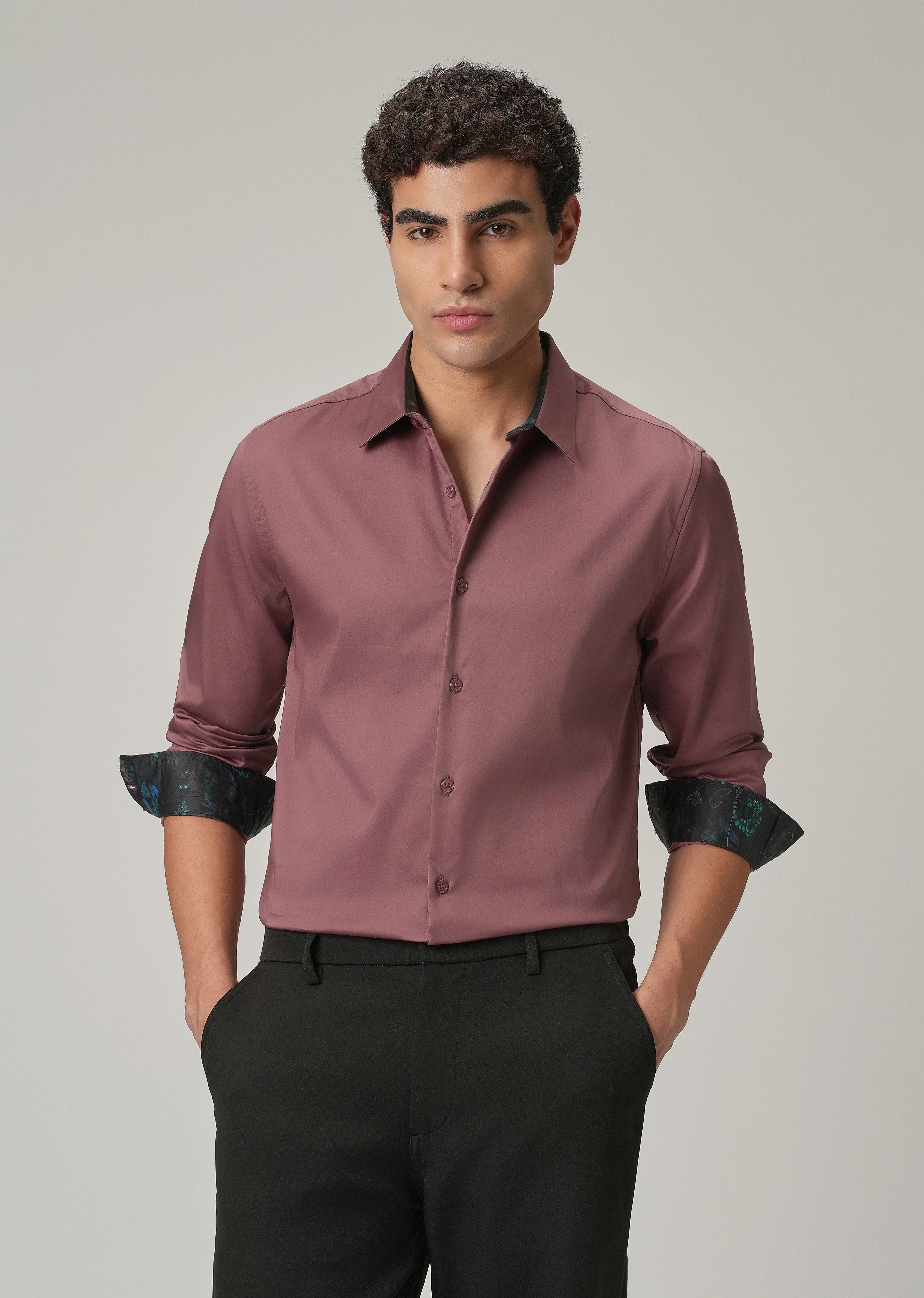 Mauve Pink Printed Cuff Shirt