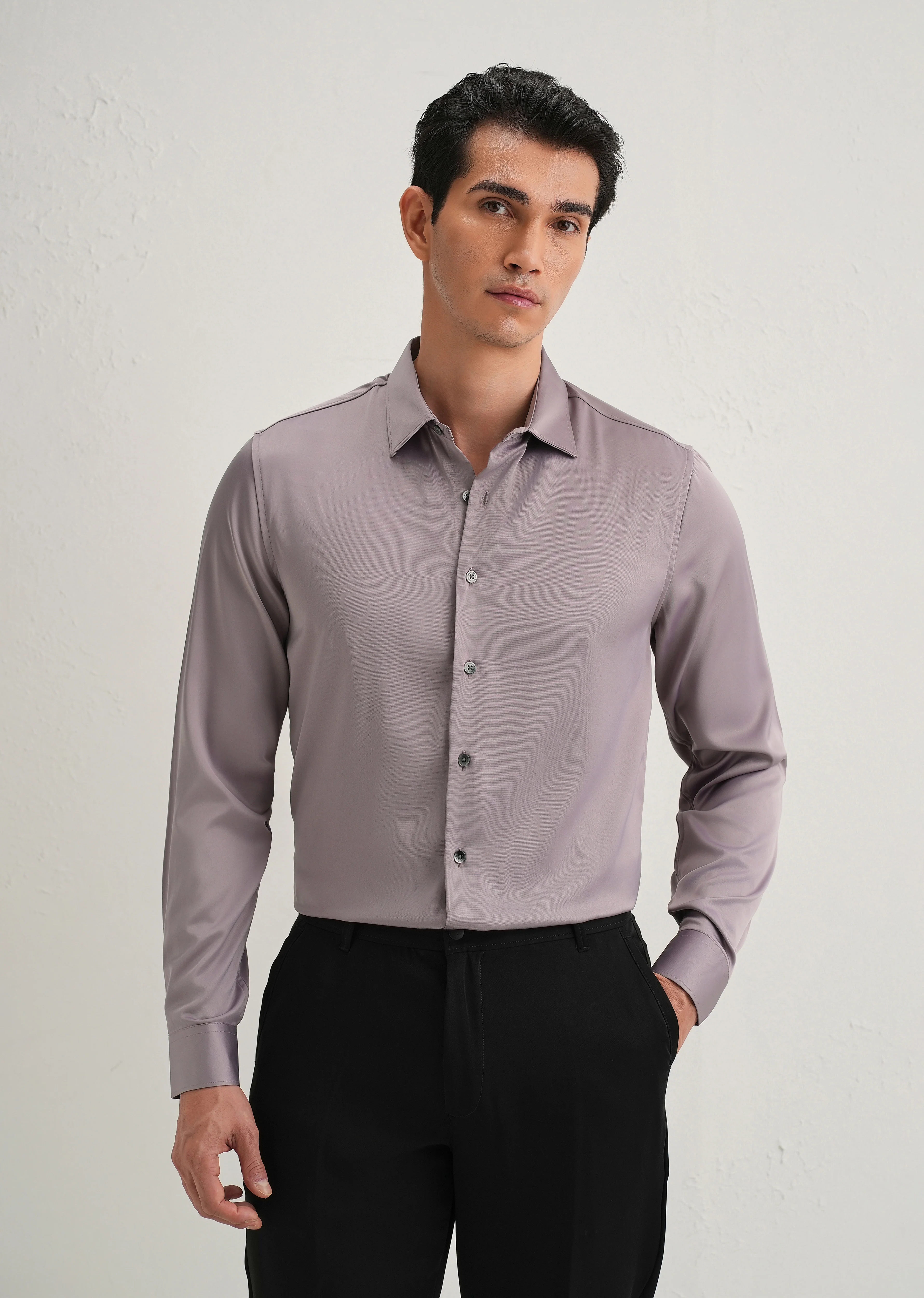 Mauve Premium Satin-Finish Plain Shirt