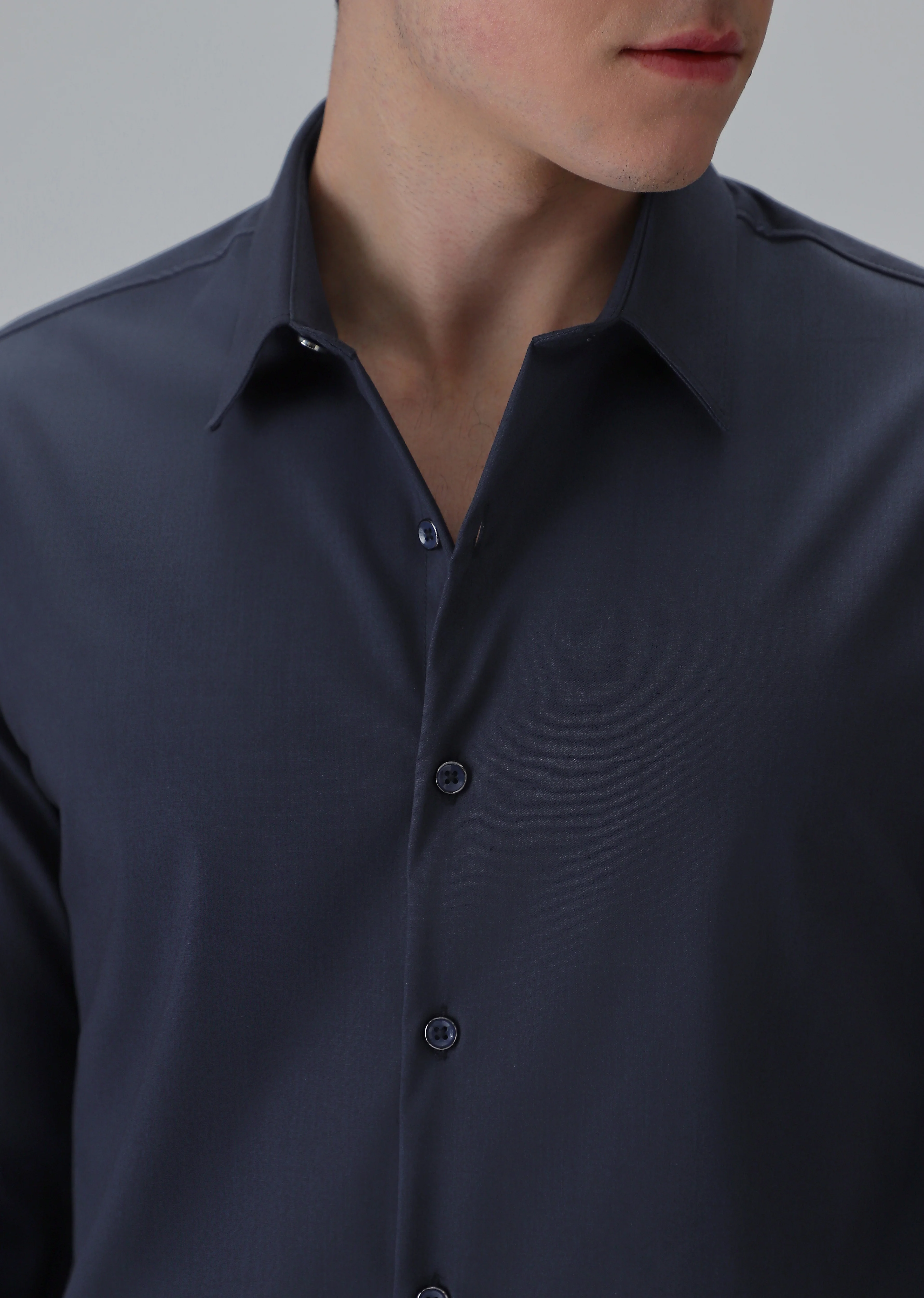 Melange Dark Blue Plain Wrinkle Free Shirt - Image 5