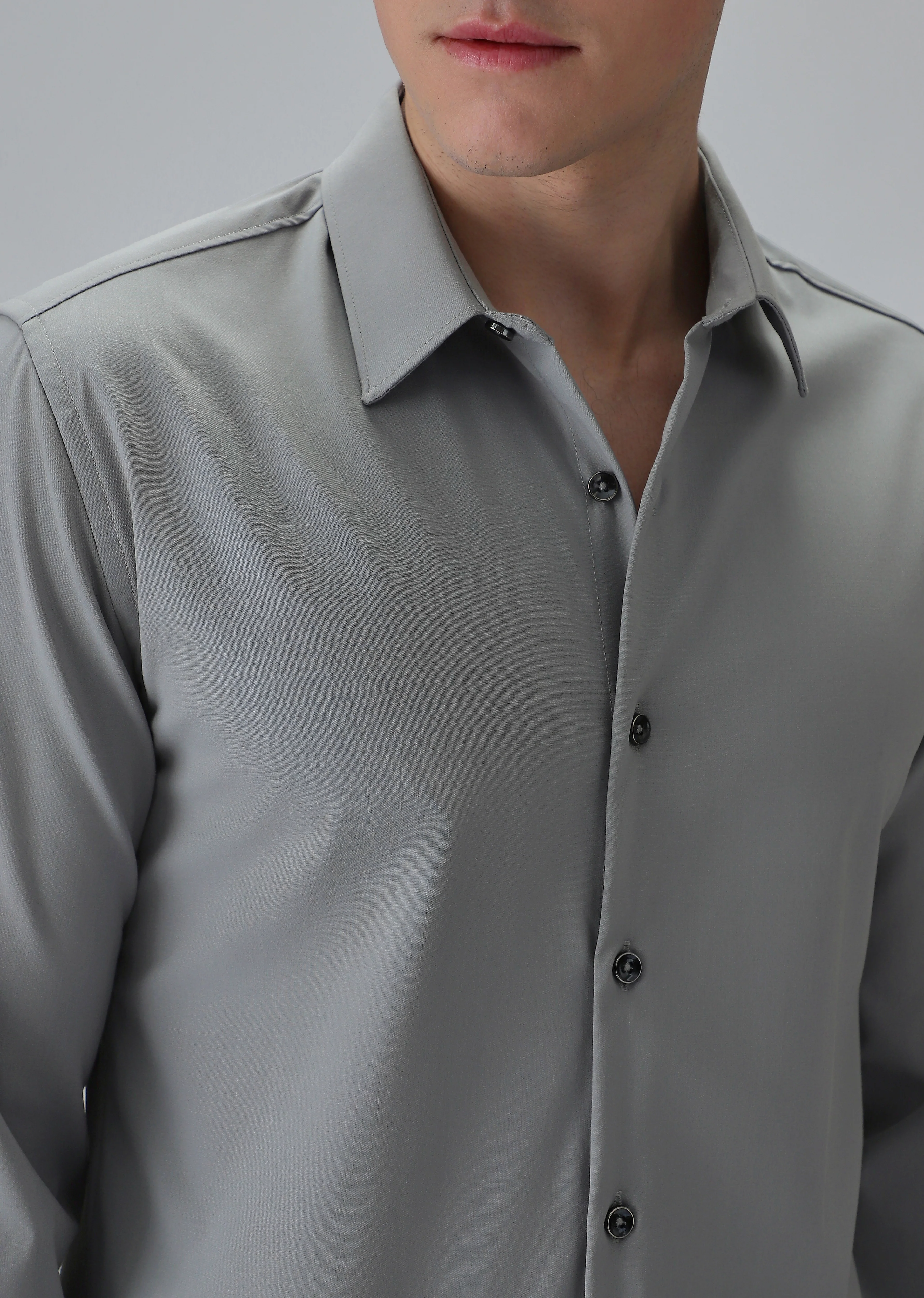 Melange Cloud Grey Plain Wrinkle Free Shirt - Image 5