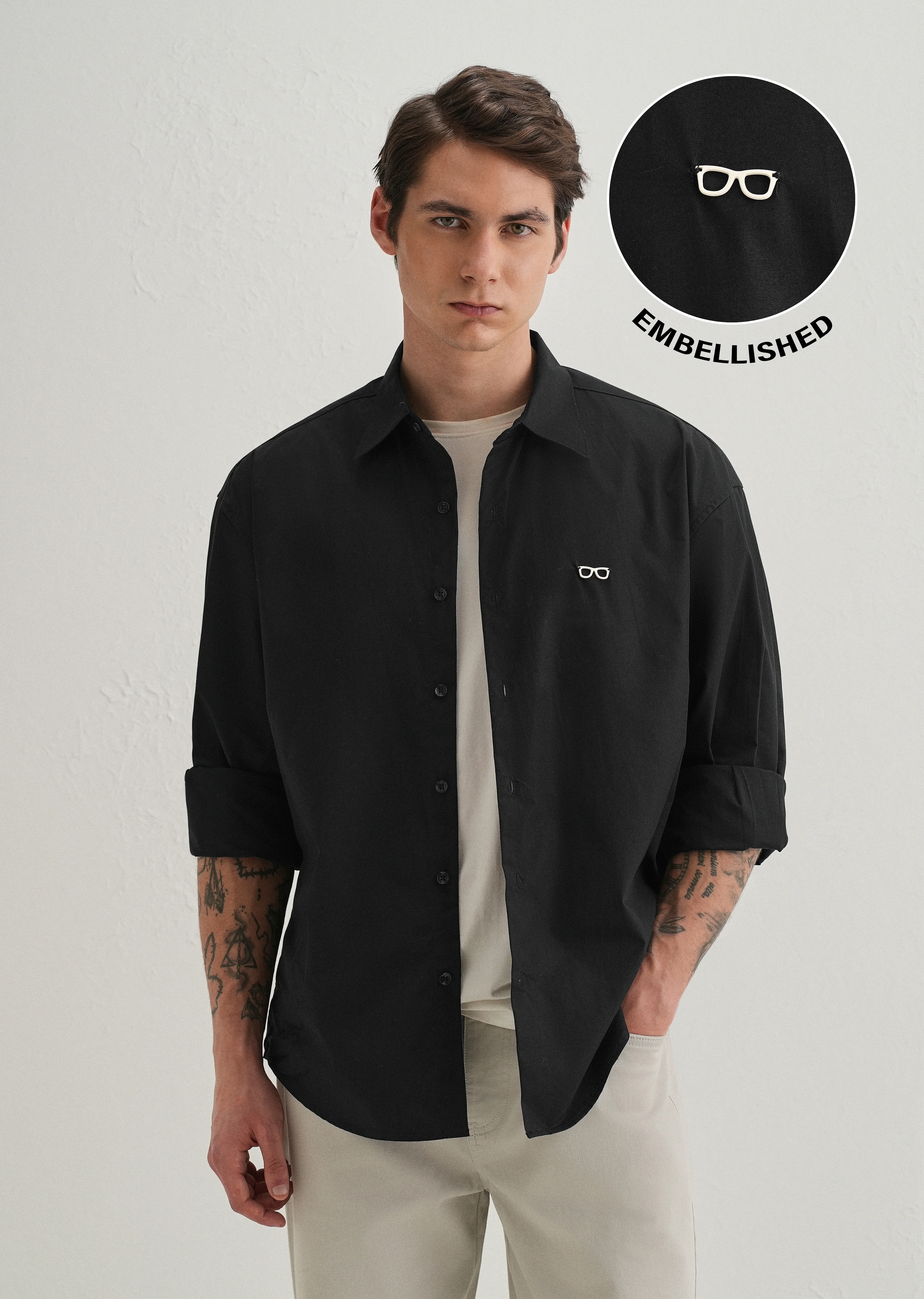 Mini Frame Accent Black Cotton Shirt
