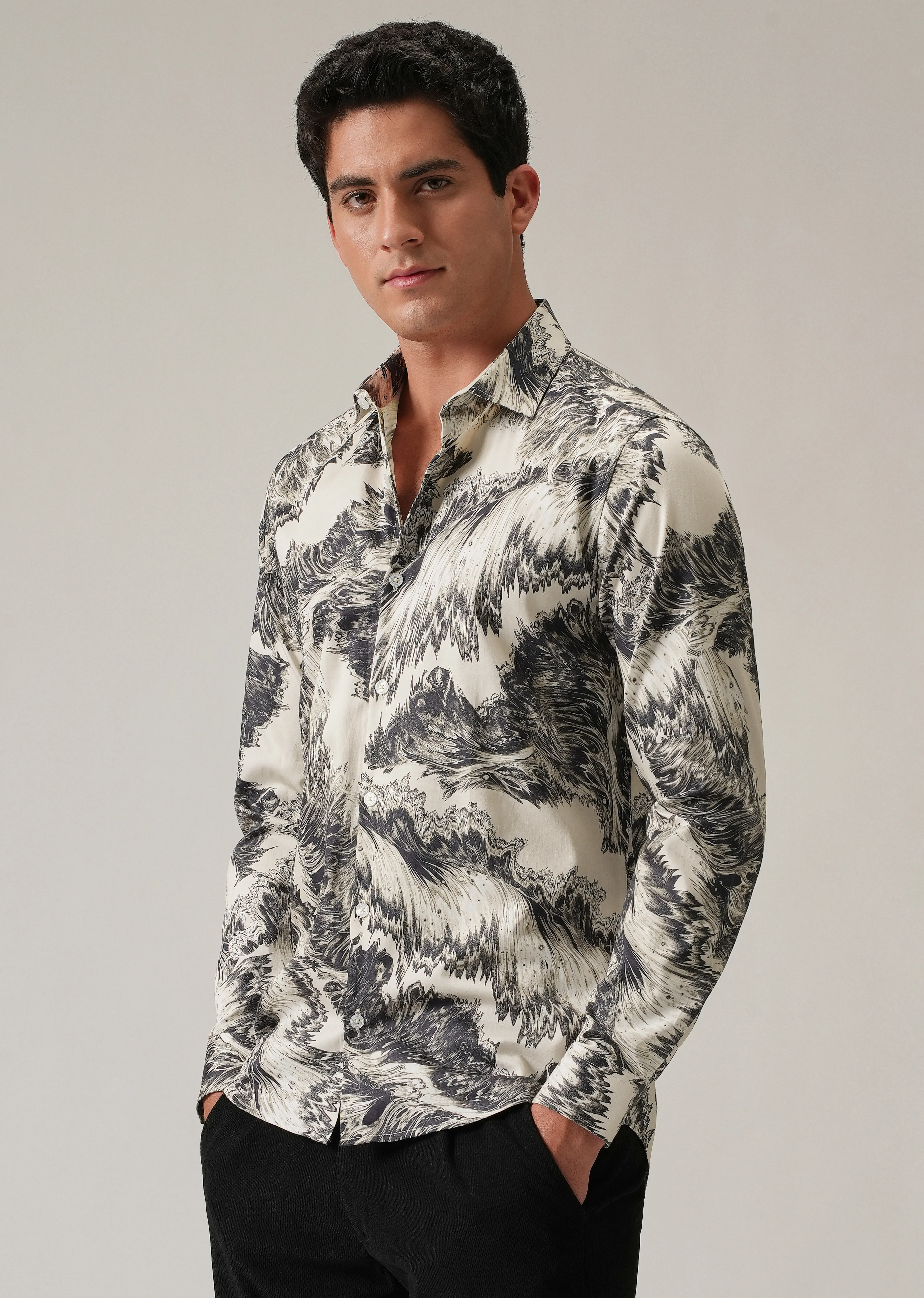 Monochrome Swirl Print Shirt - Image 4