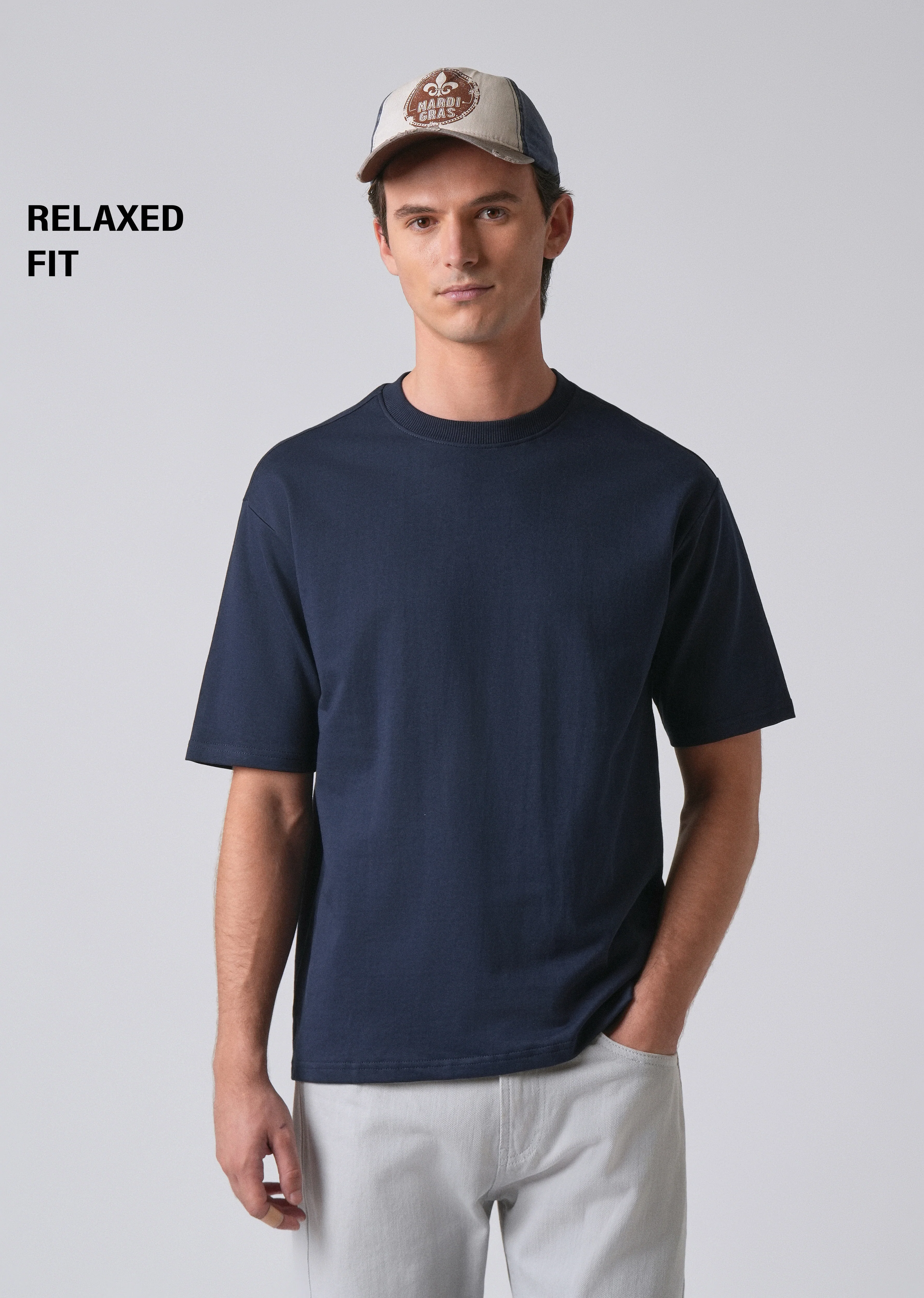 Navy Blue Basic Relaxed Fit T-shirt