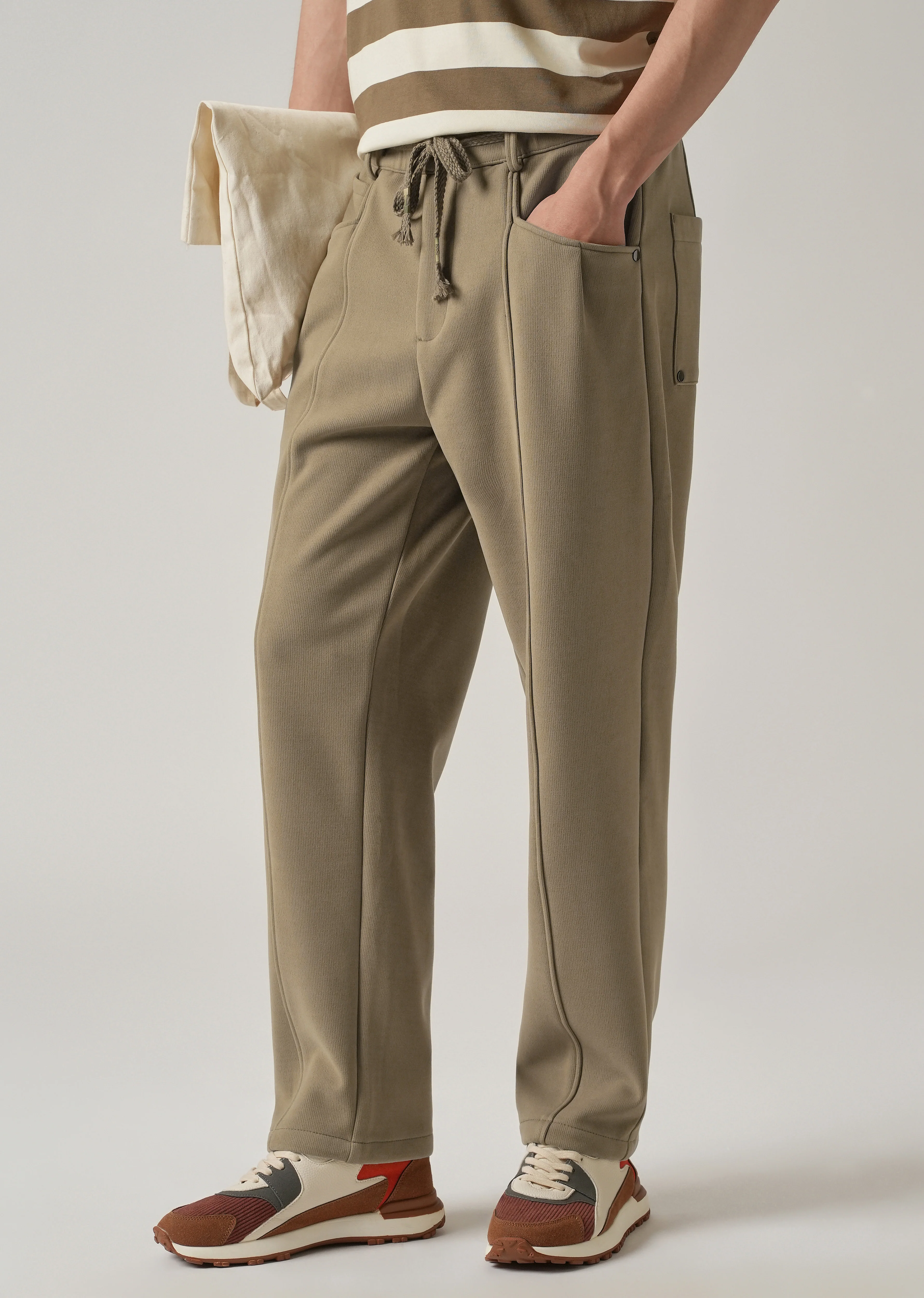 Olive Corduroy Relaxed Fit Drawstring Pant