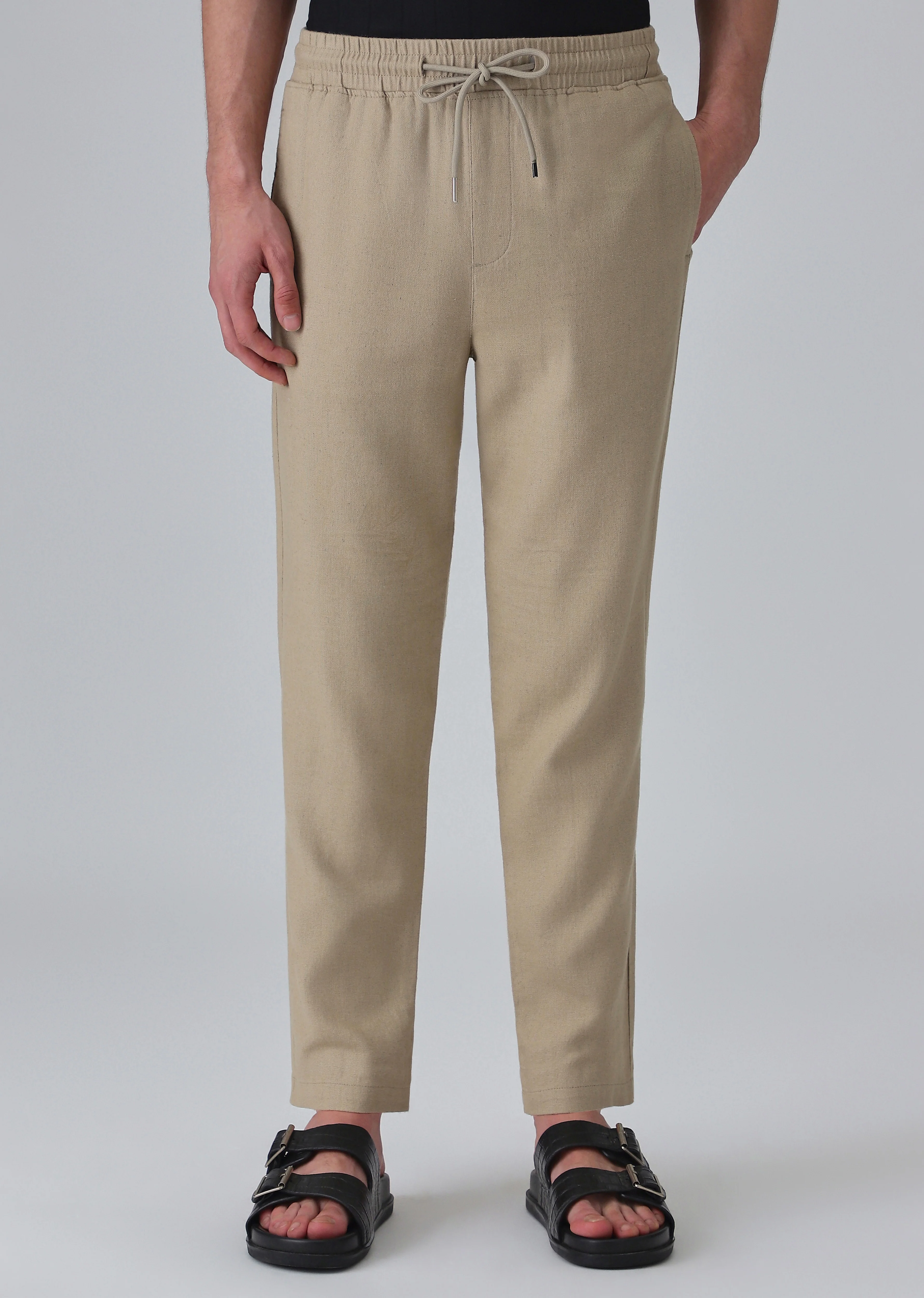 Olive Drawstring Linen Pant - Image 3