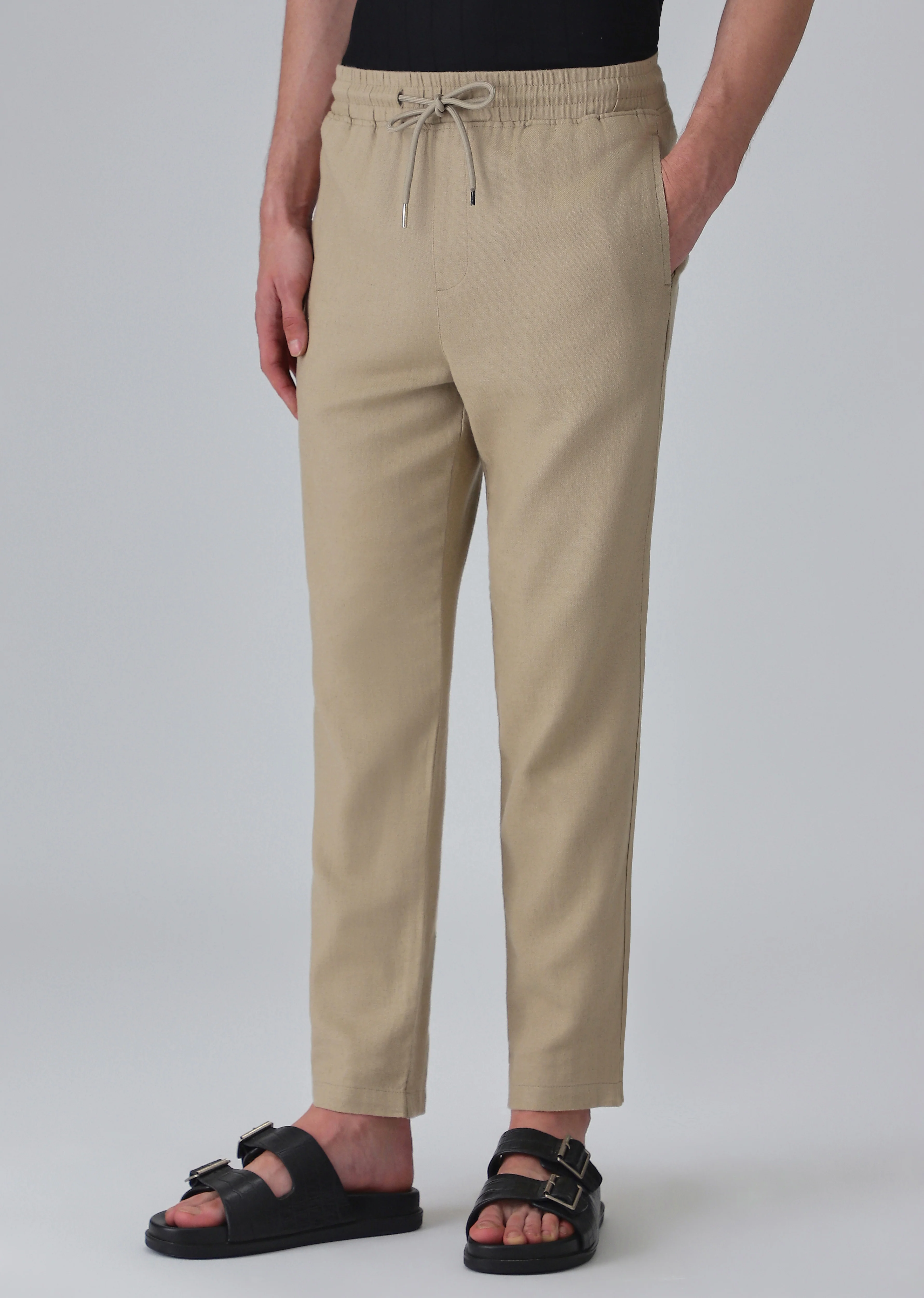 Olive Drawstring Linen Pant - Image 4