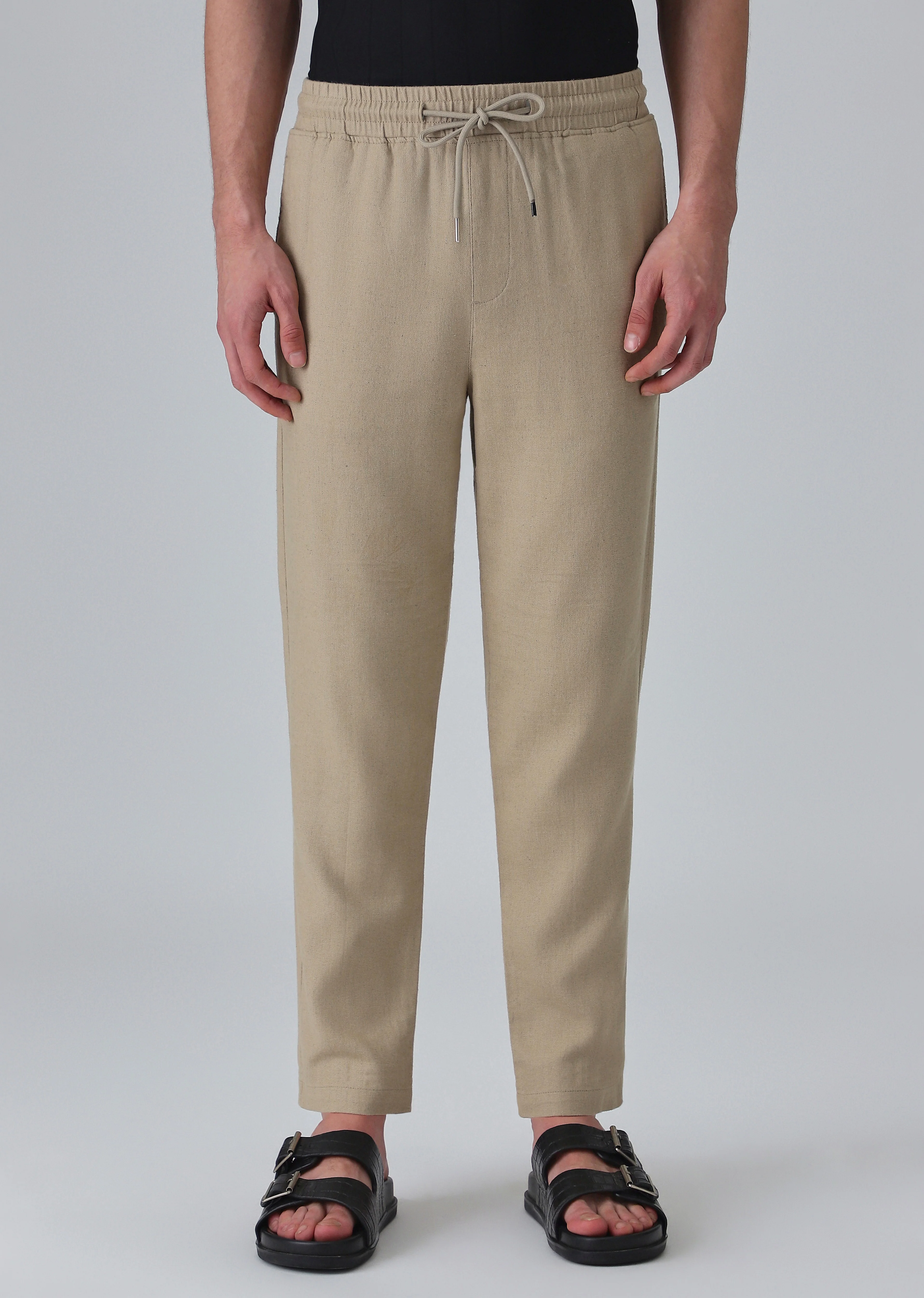 Olive Drawstring Linen Pant - Image 7