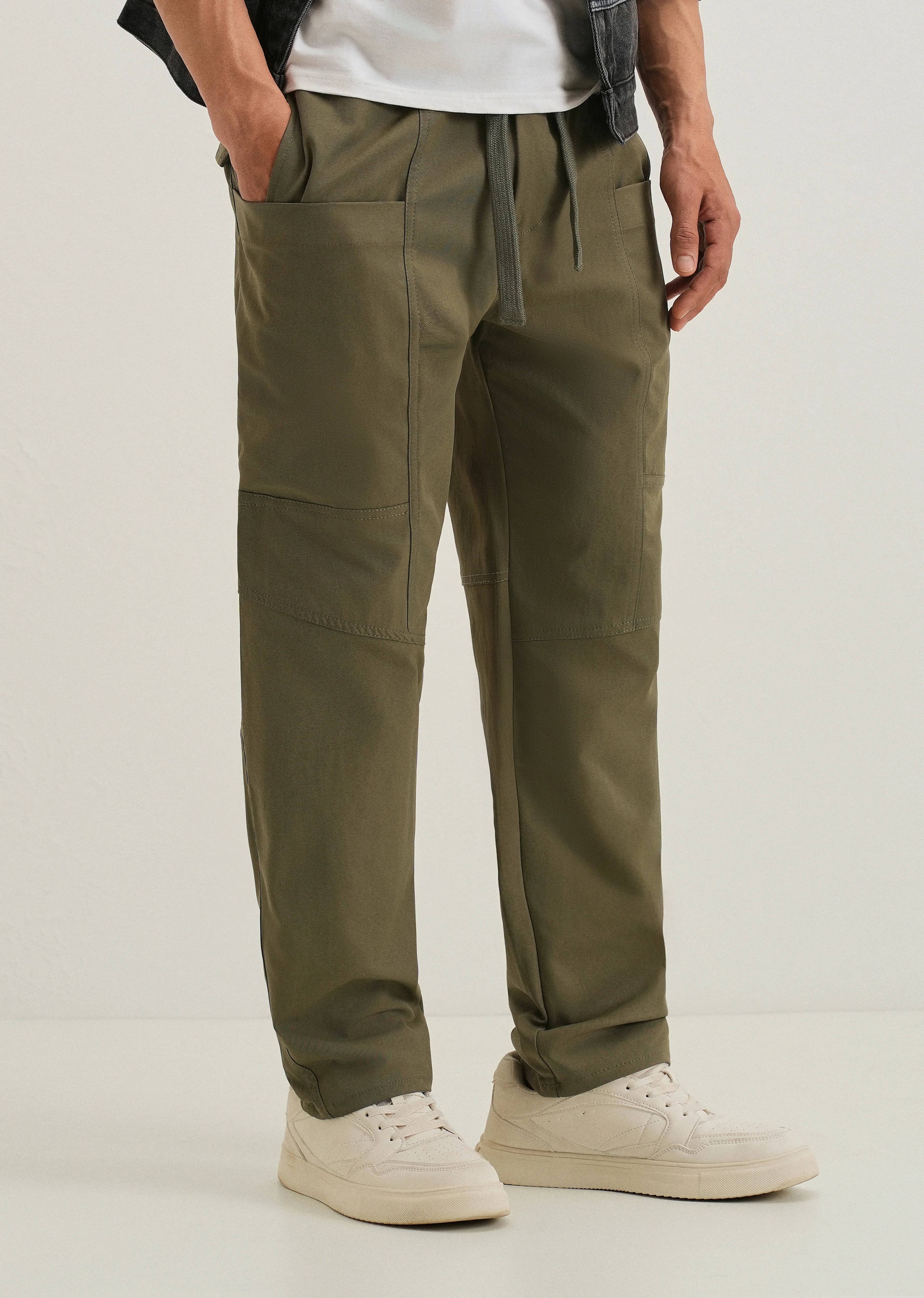 Olive Drawstring Panel Cargo Pant