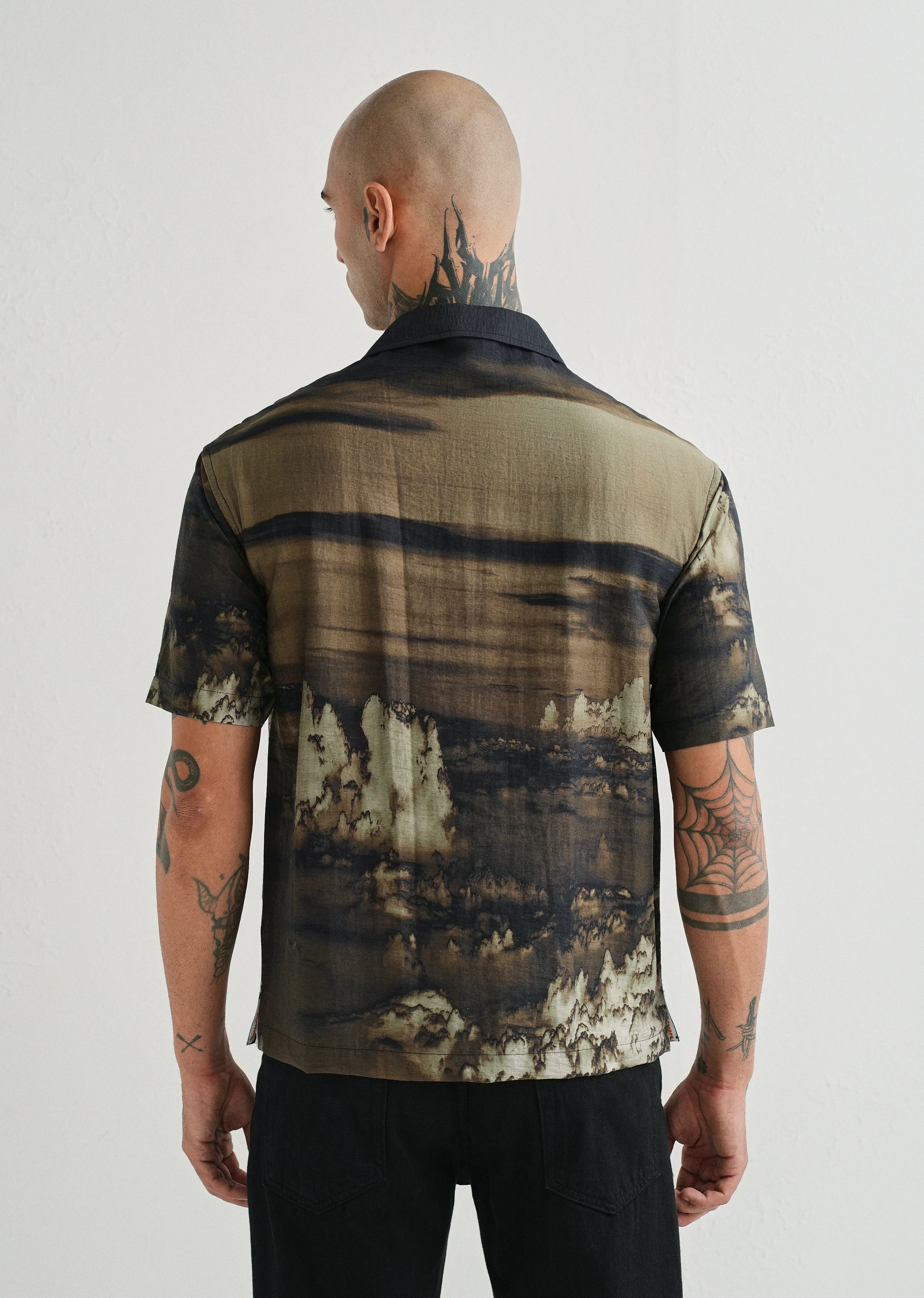 Olive Vintage Placement Print Shirt - Image 4