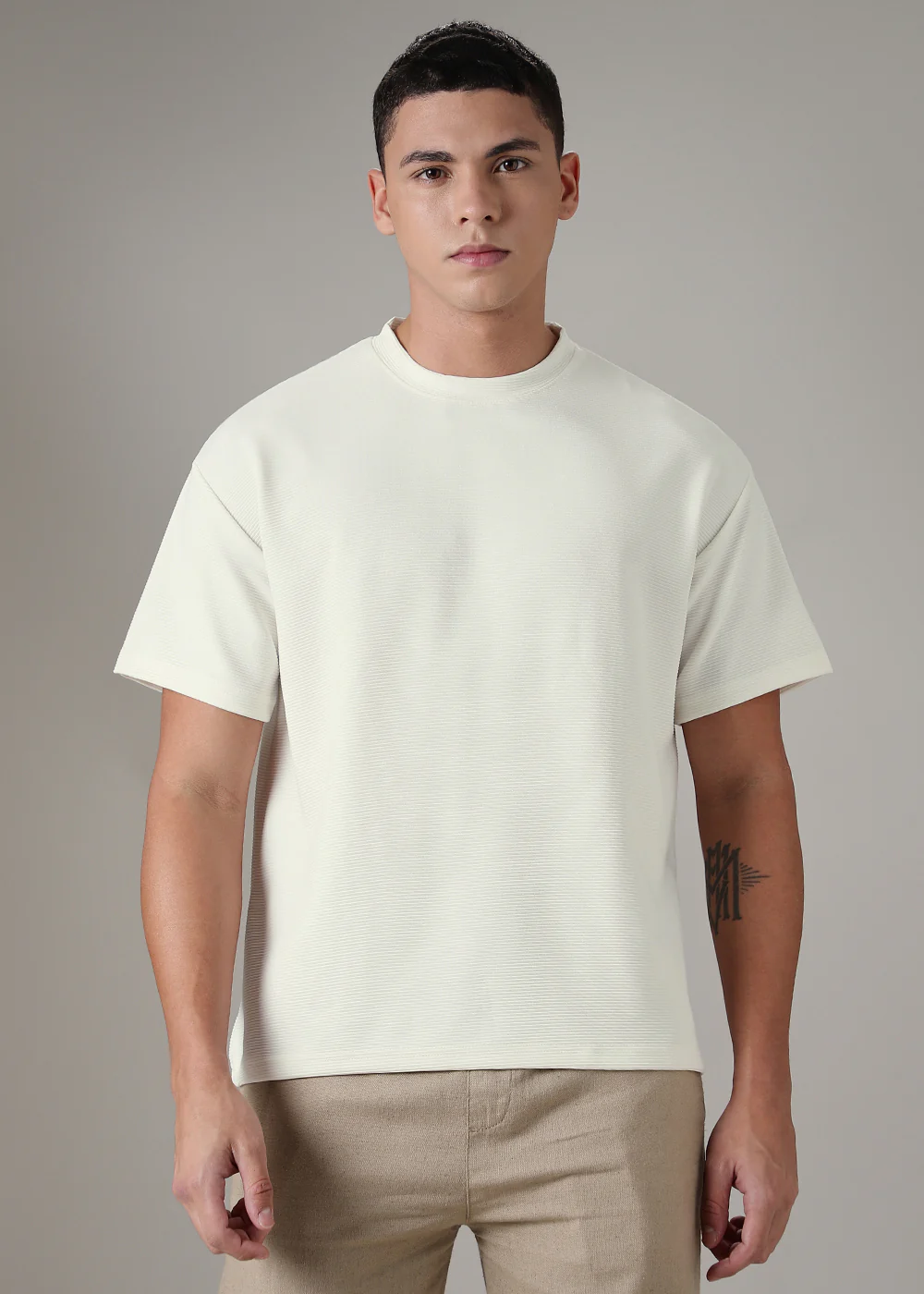 Oversized White Plain Textured T-shirt