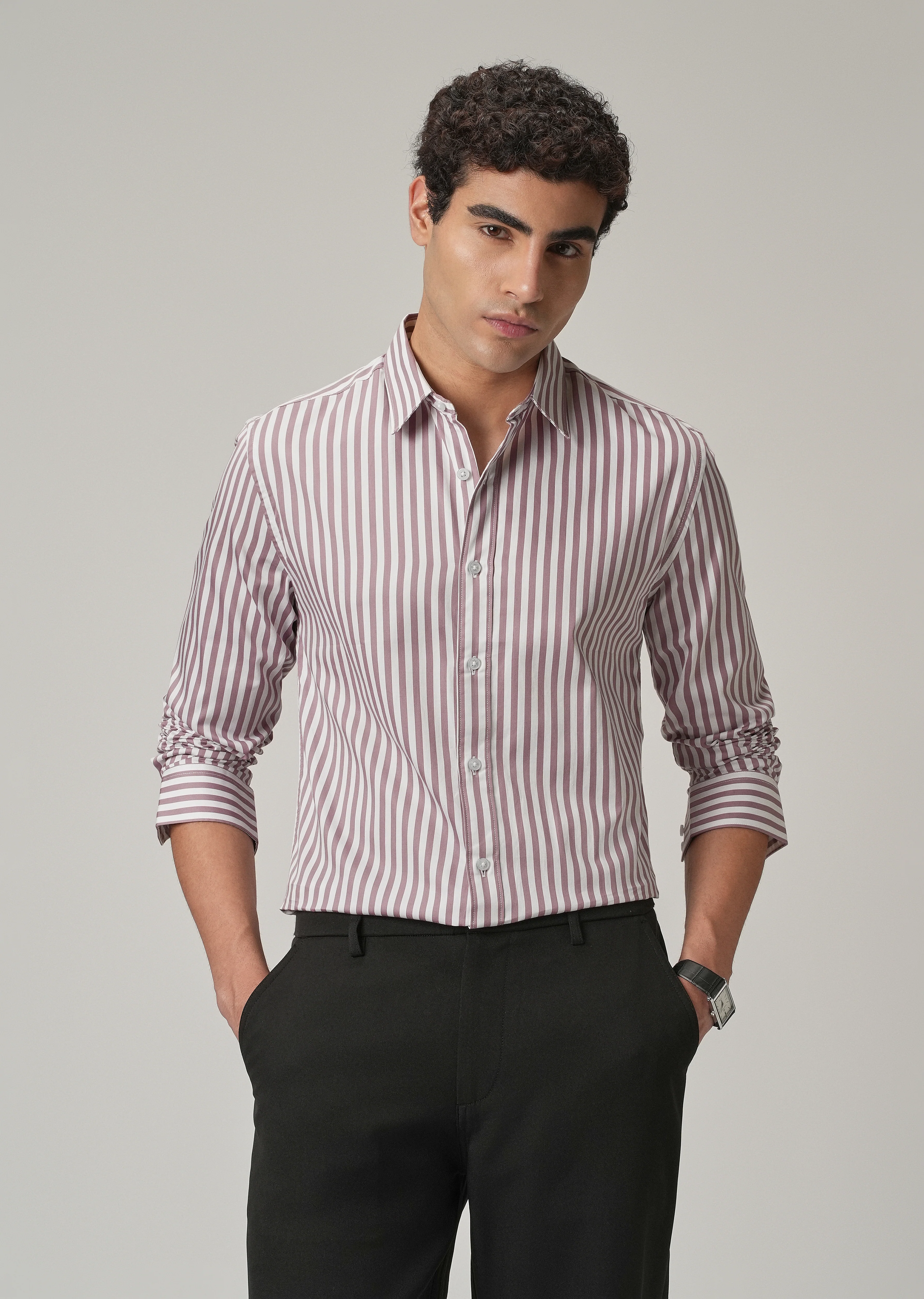 Pale Pink Satin Pin Stripe Shirt
