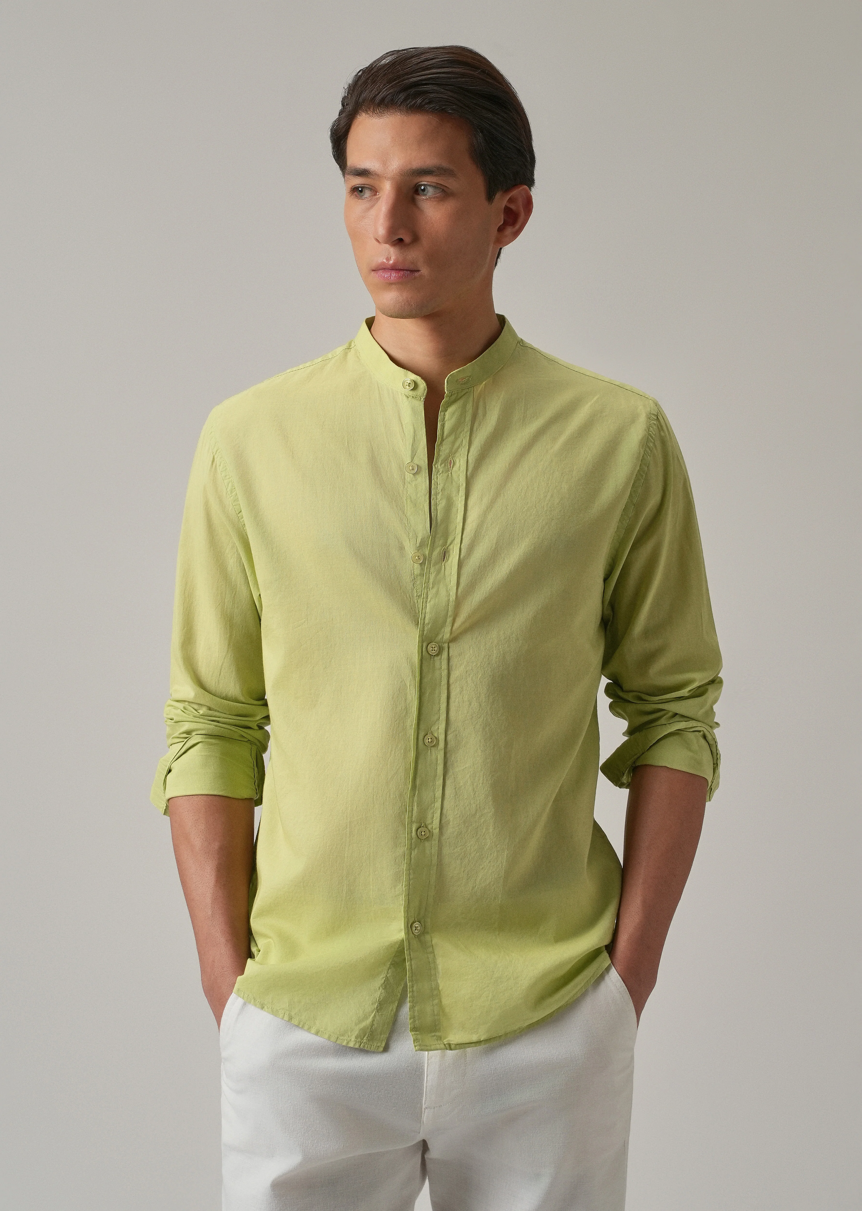 Pastel Green Plain Cotton Shirt