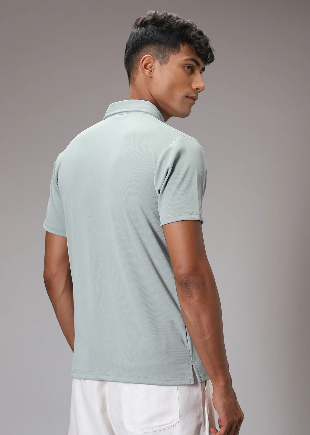 Pastel Green Plain Ribbed Polo T-shirt - Image 4