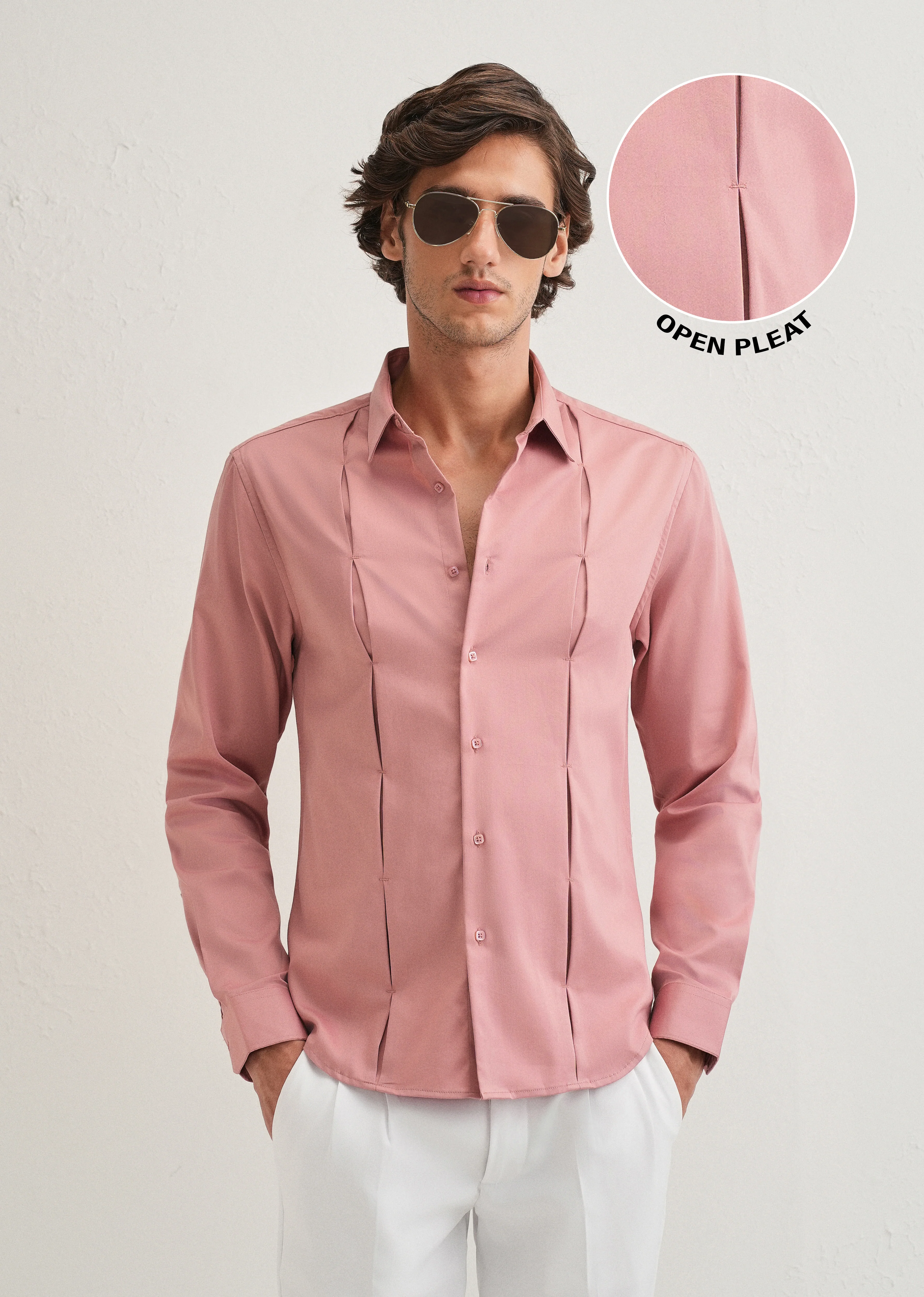 Peach Front Panel Open Pleat Shirt