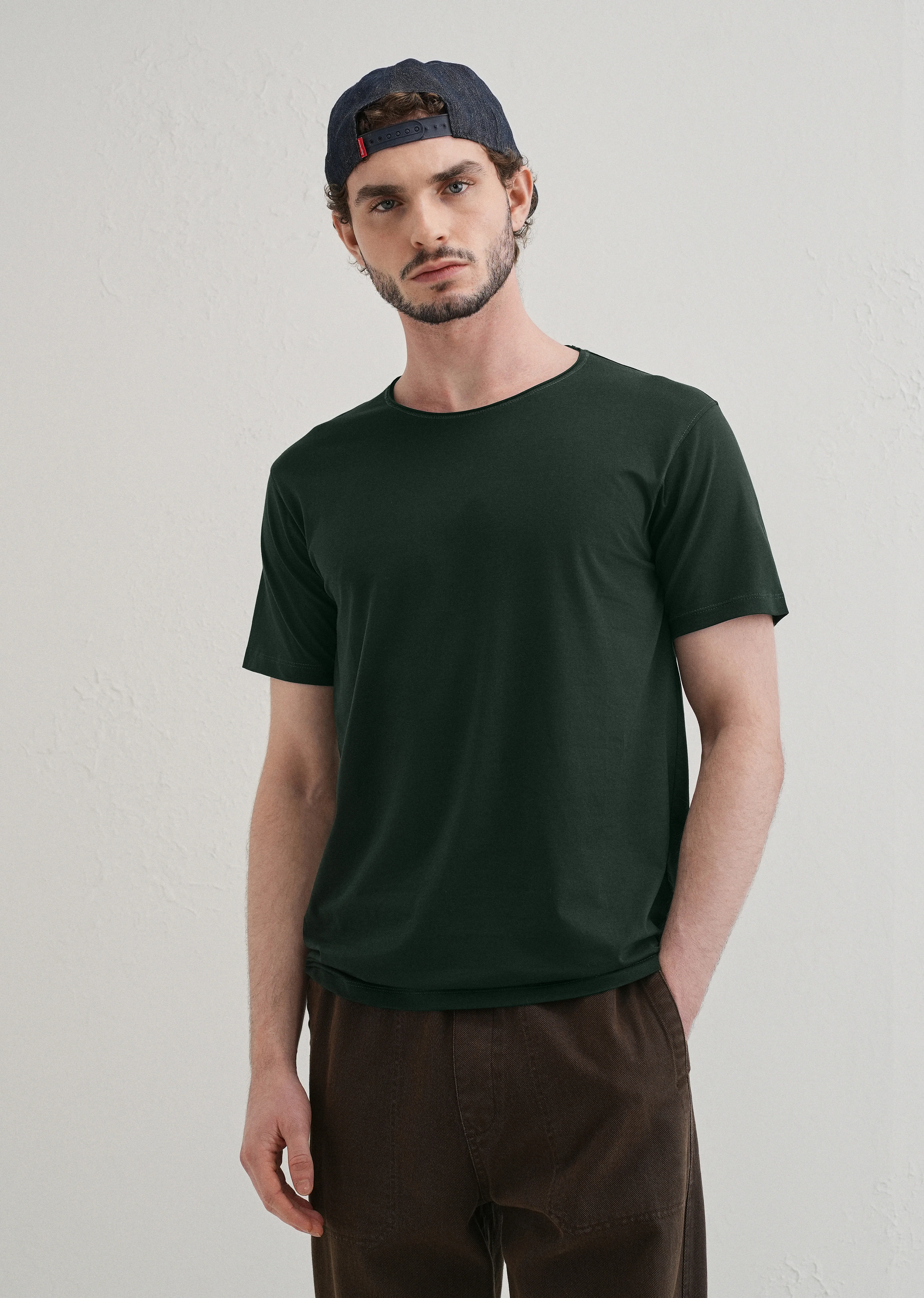 Pine Green Plain Round Neck T-shirt
