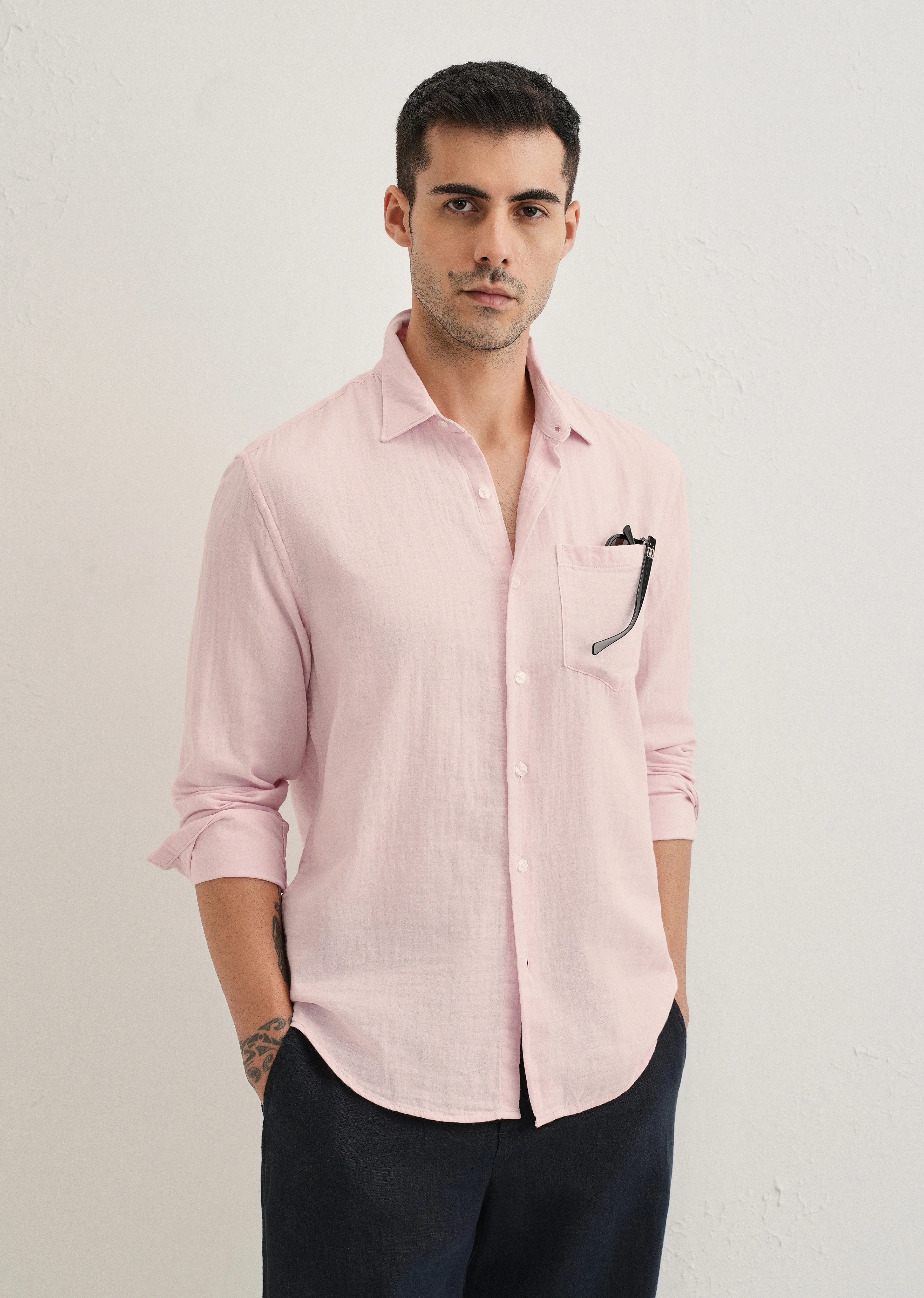 Pink Plain Double Cloth Cotton Shirt