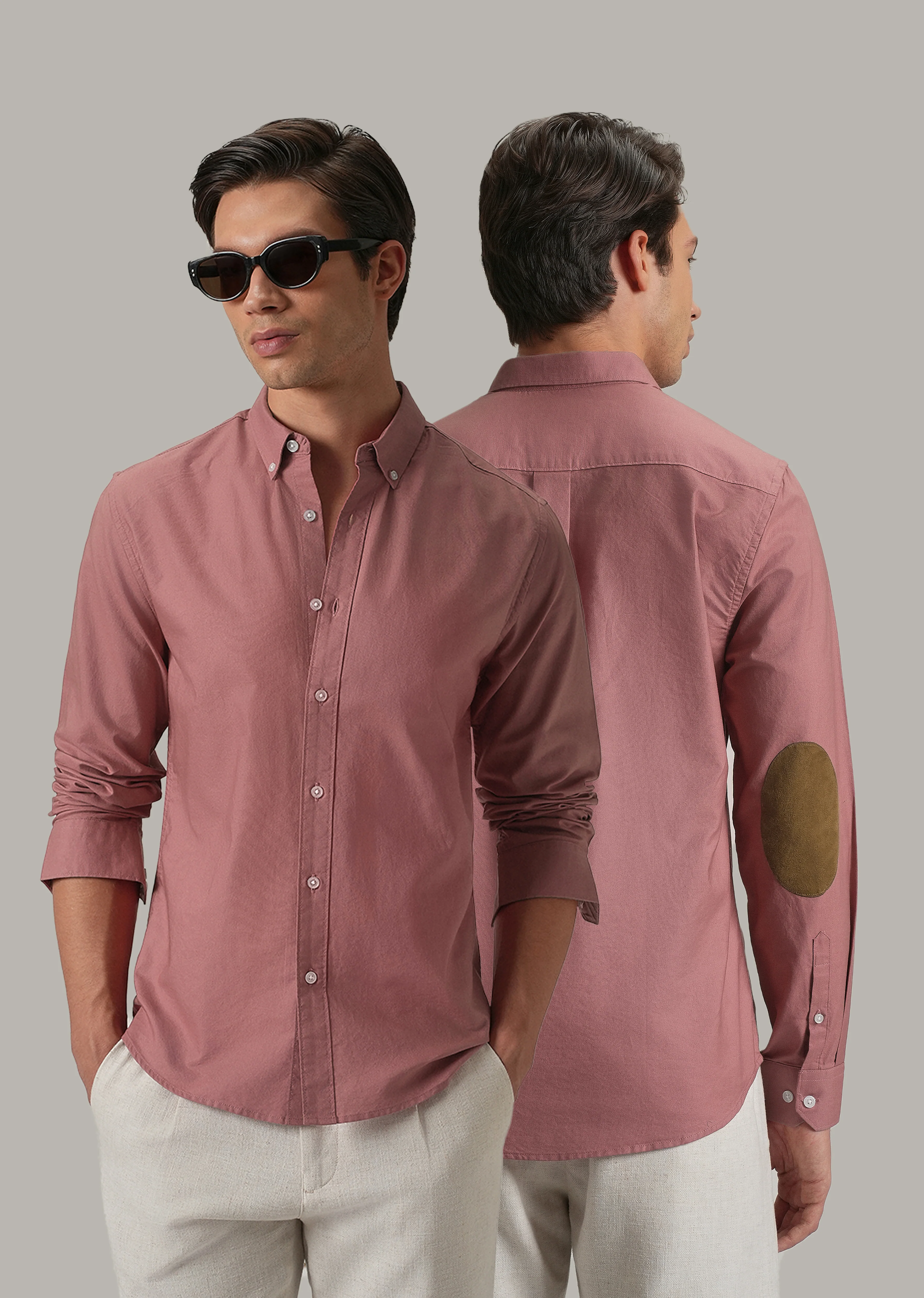 Pink Plain Elbow Patch Oxford Shirt