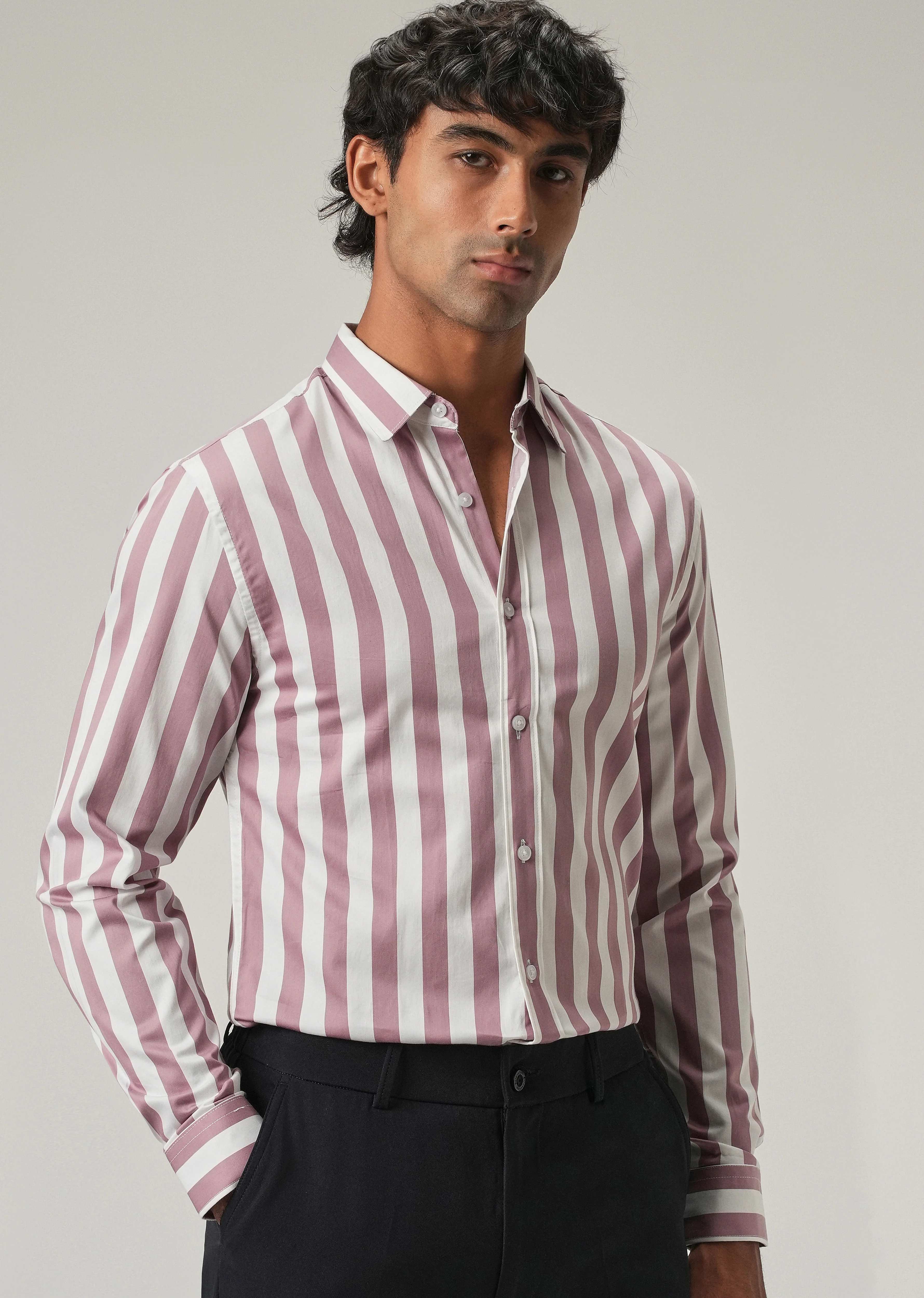 Pink Satin Striped Shirt - Image 7
