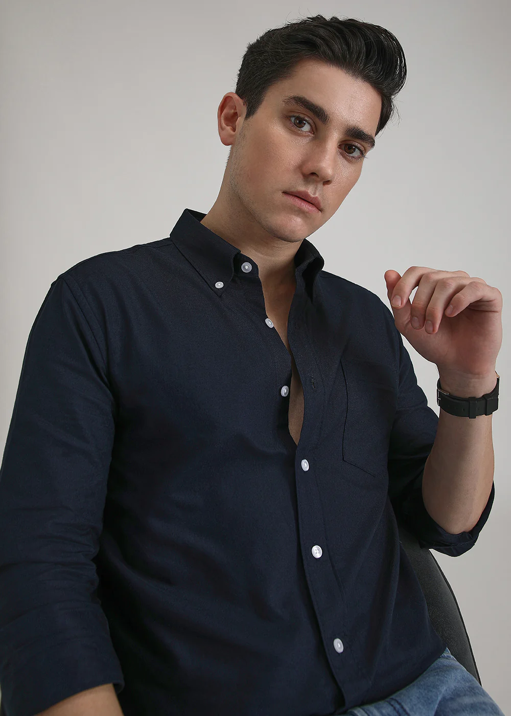 Prussian Blue Plain Cotton Oxford Shirt