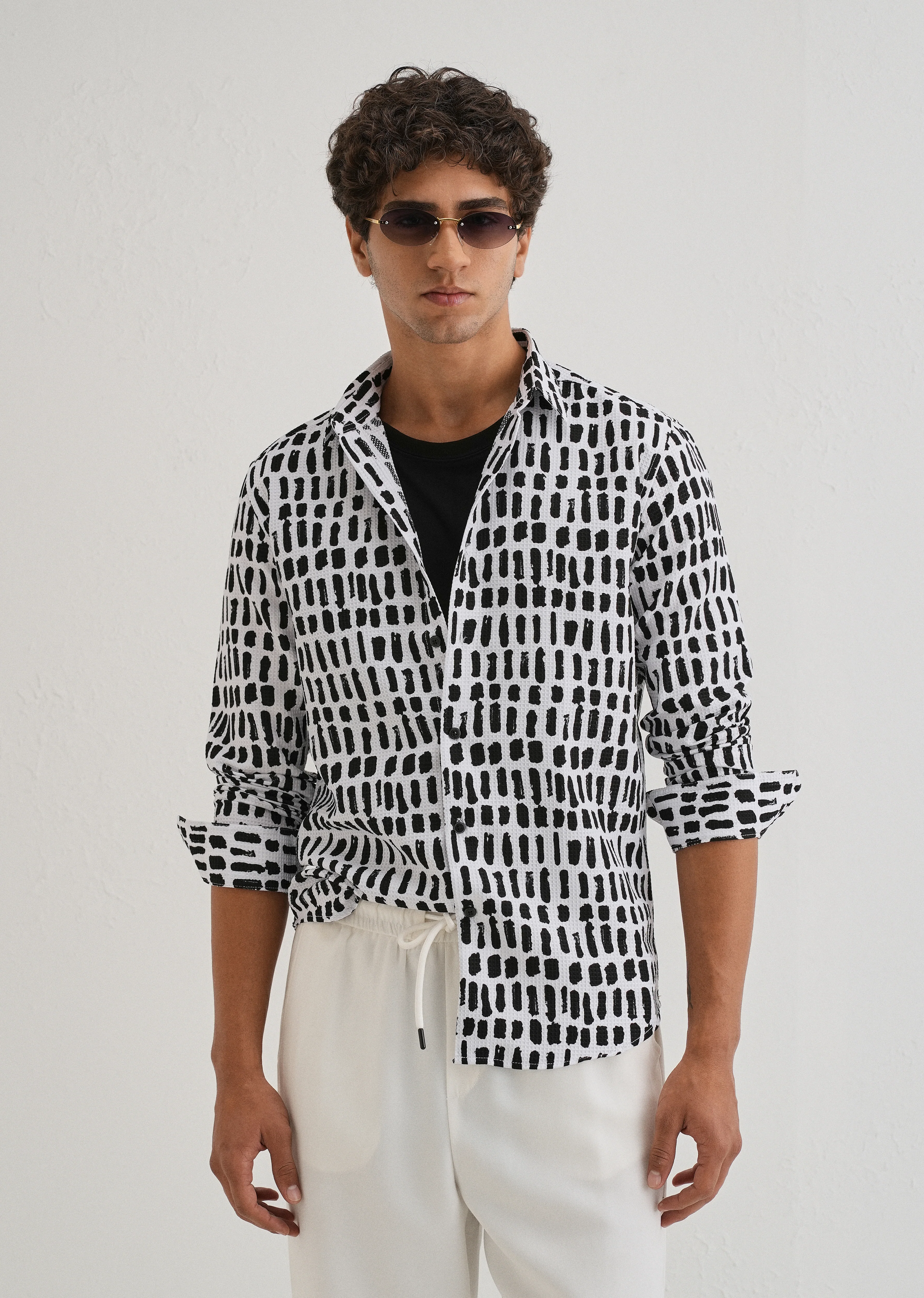 Rectangular Brushed Waffle Dobby White Shirt